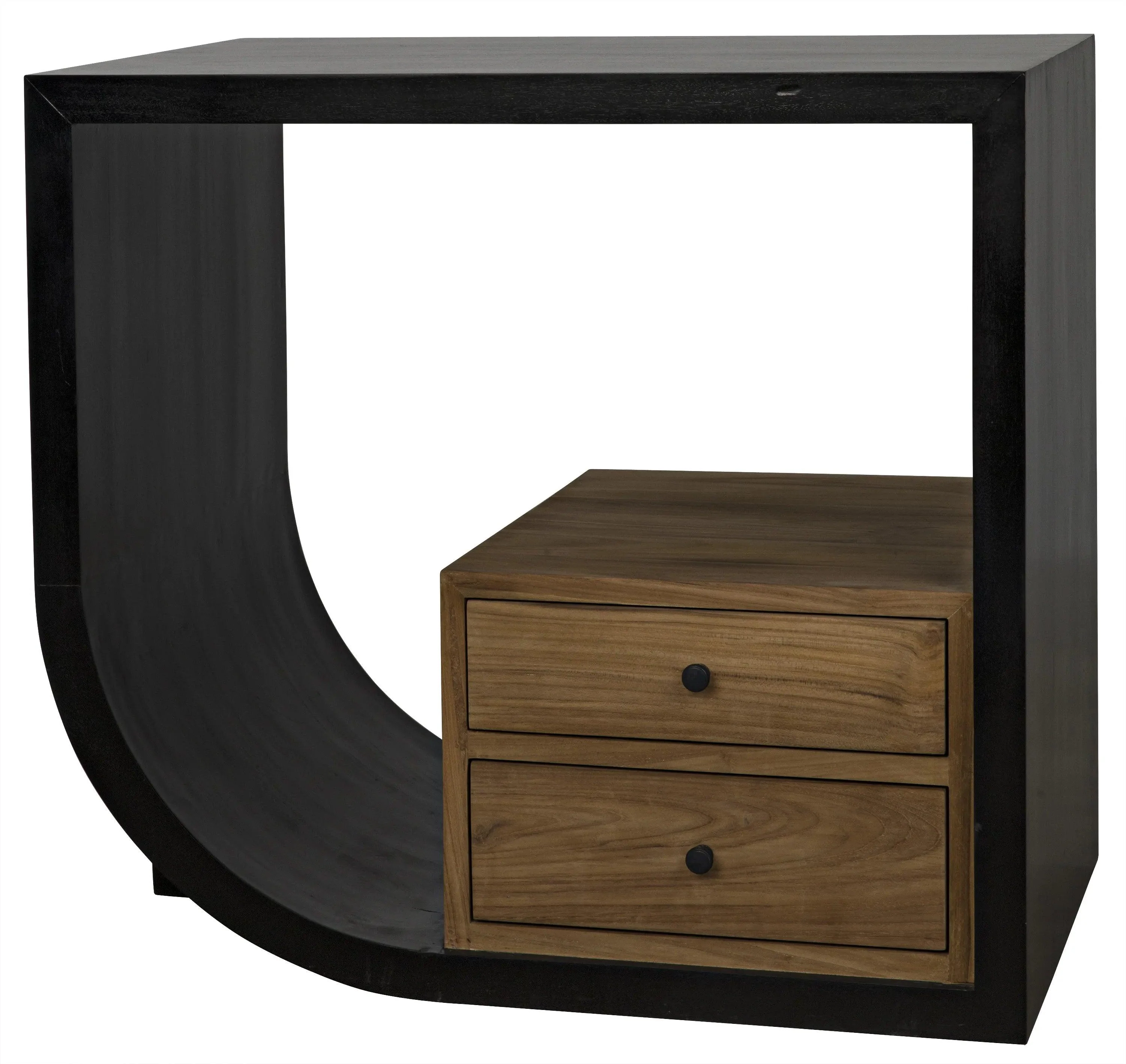 Burton Side Table, Left, Hand Rubbed Black and Teak - Remutear