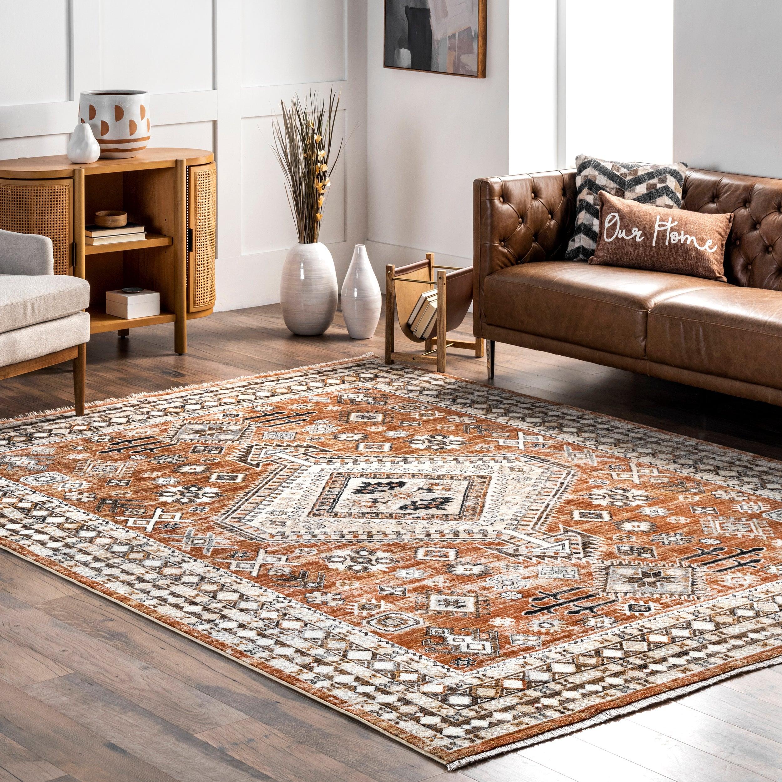 Vanesa Transitional Medallion Fringe Area Rug - Remutear