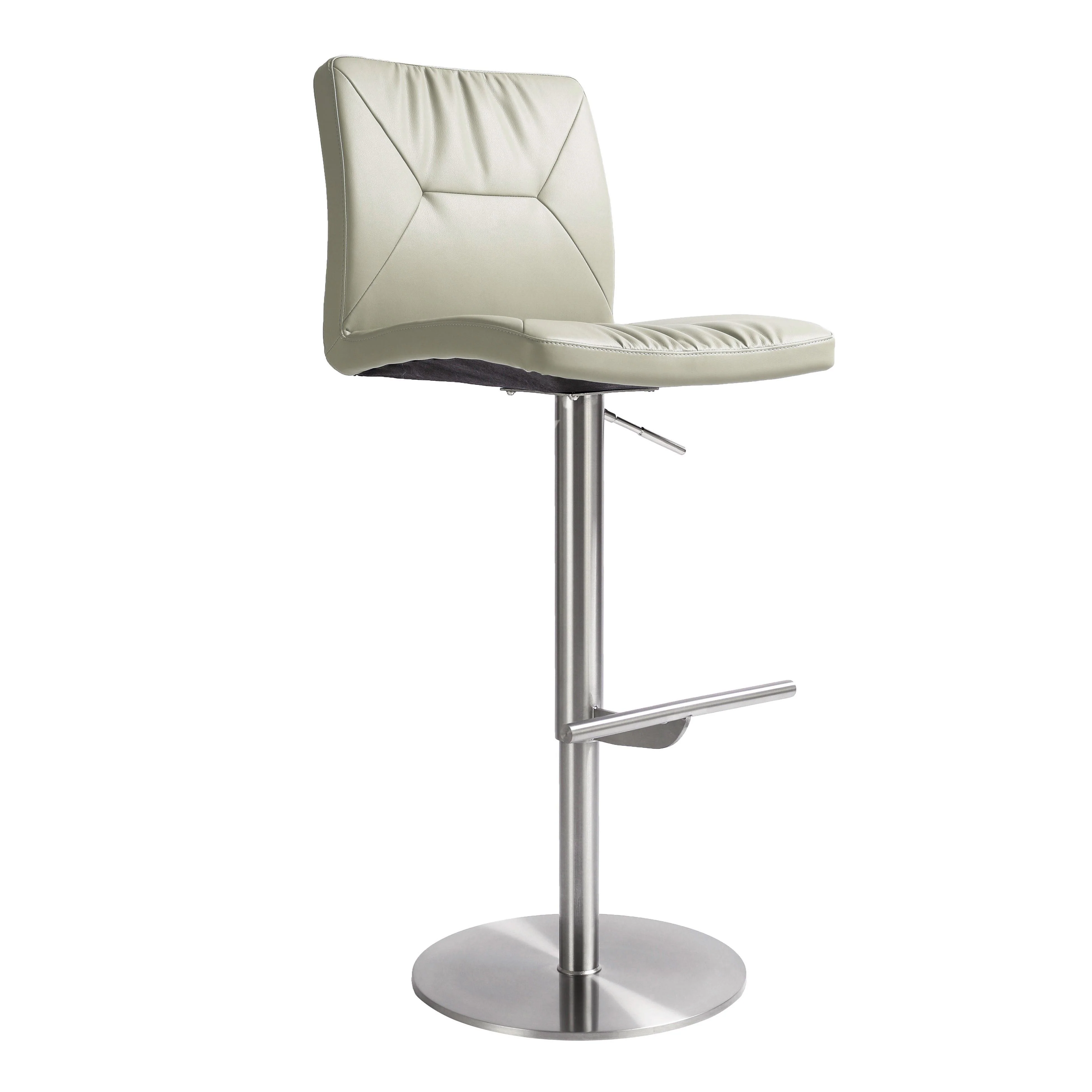 Paddy Light Grey Vegan Leather on Silver Adjustable Stool - Remutear
