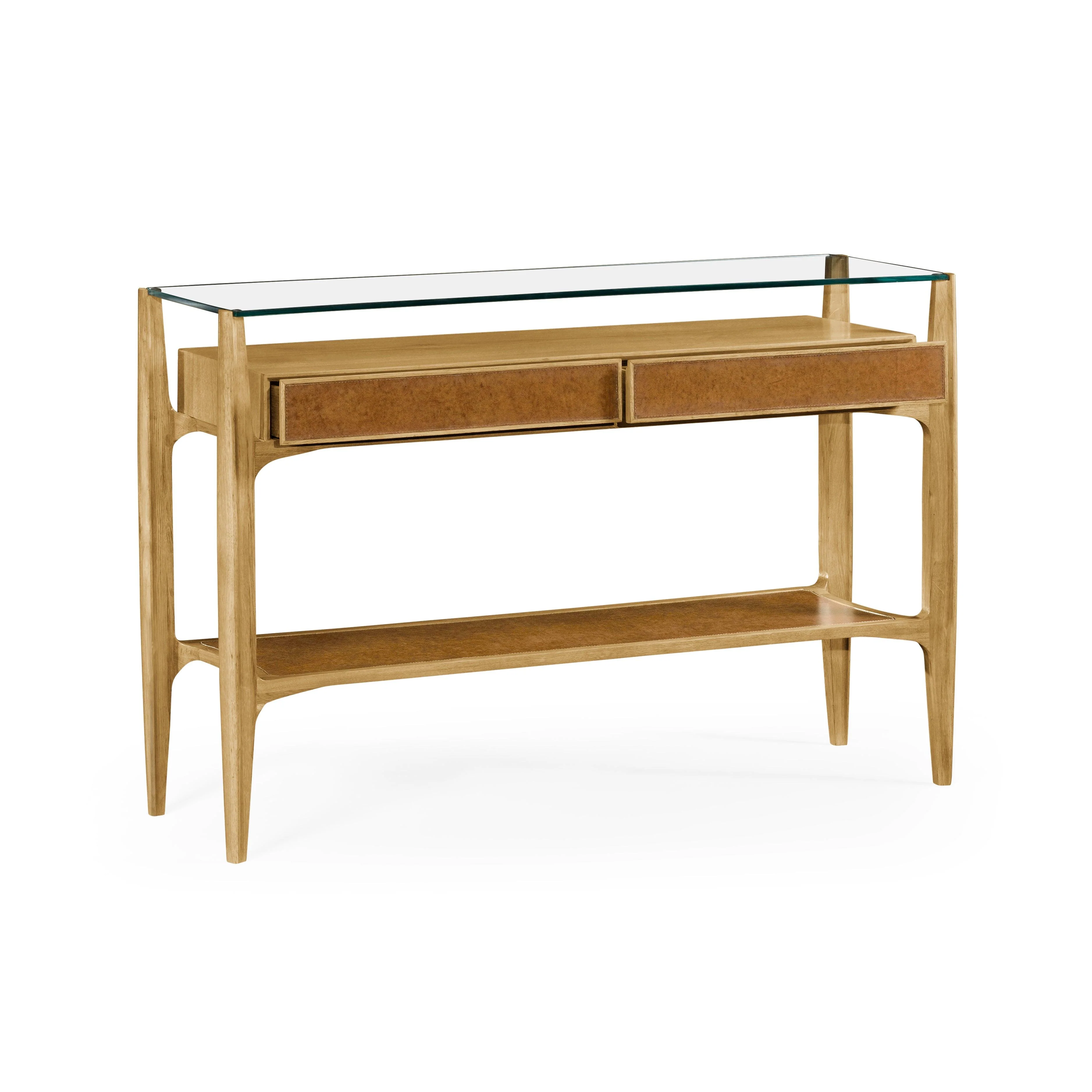Modern Accents Washed Oak Architects Glass Top Console Table - Remutear