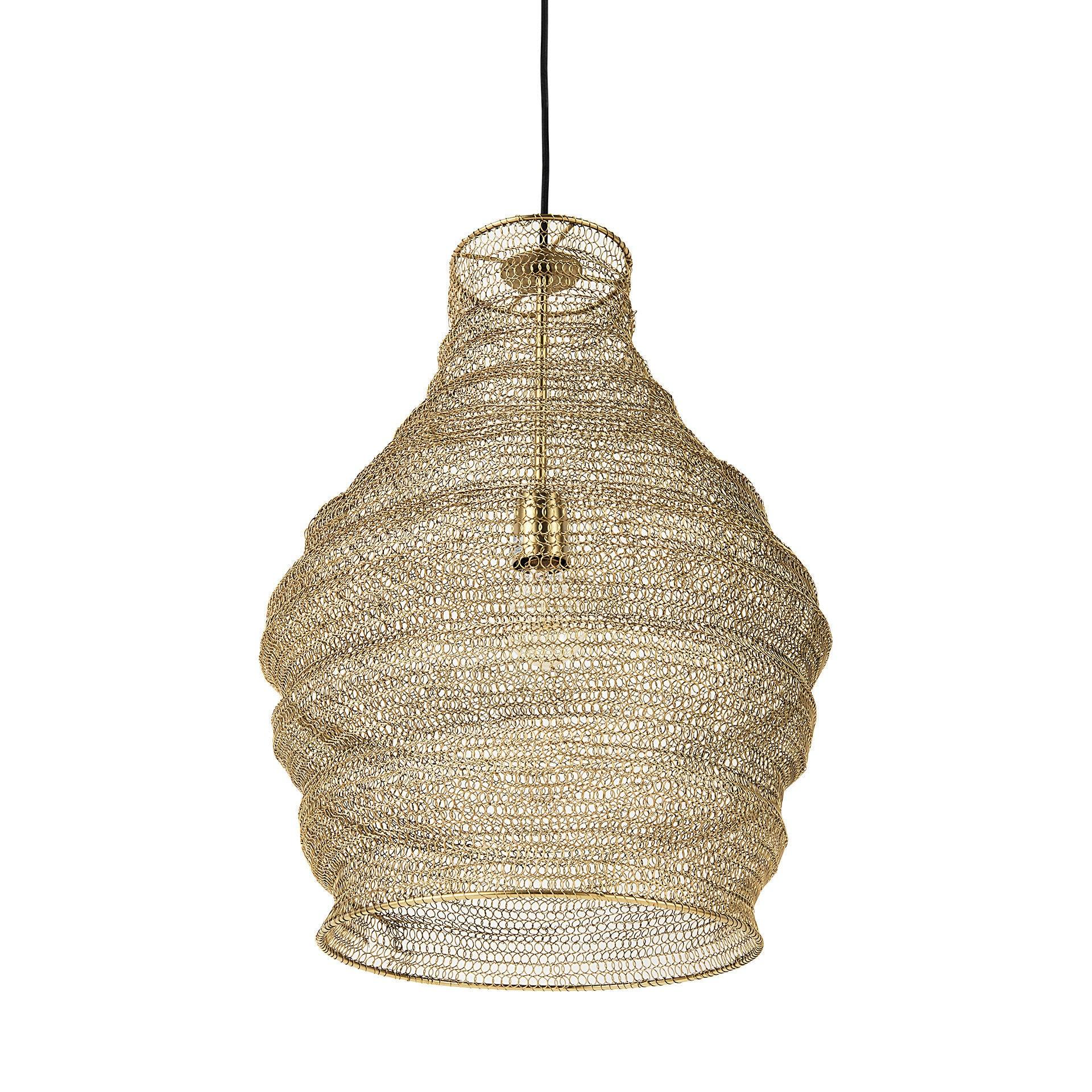 Halycon 16.0L x 16.0W x 20.0H Gold Mesh and Iron Pendant Light - Remutear