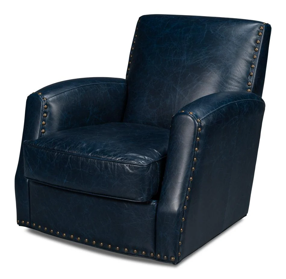 Taft Leather Swivel Chair - Chateau Blue - Remutear