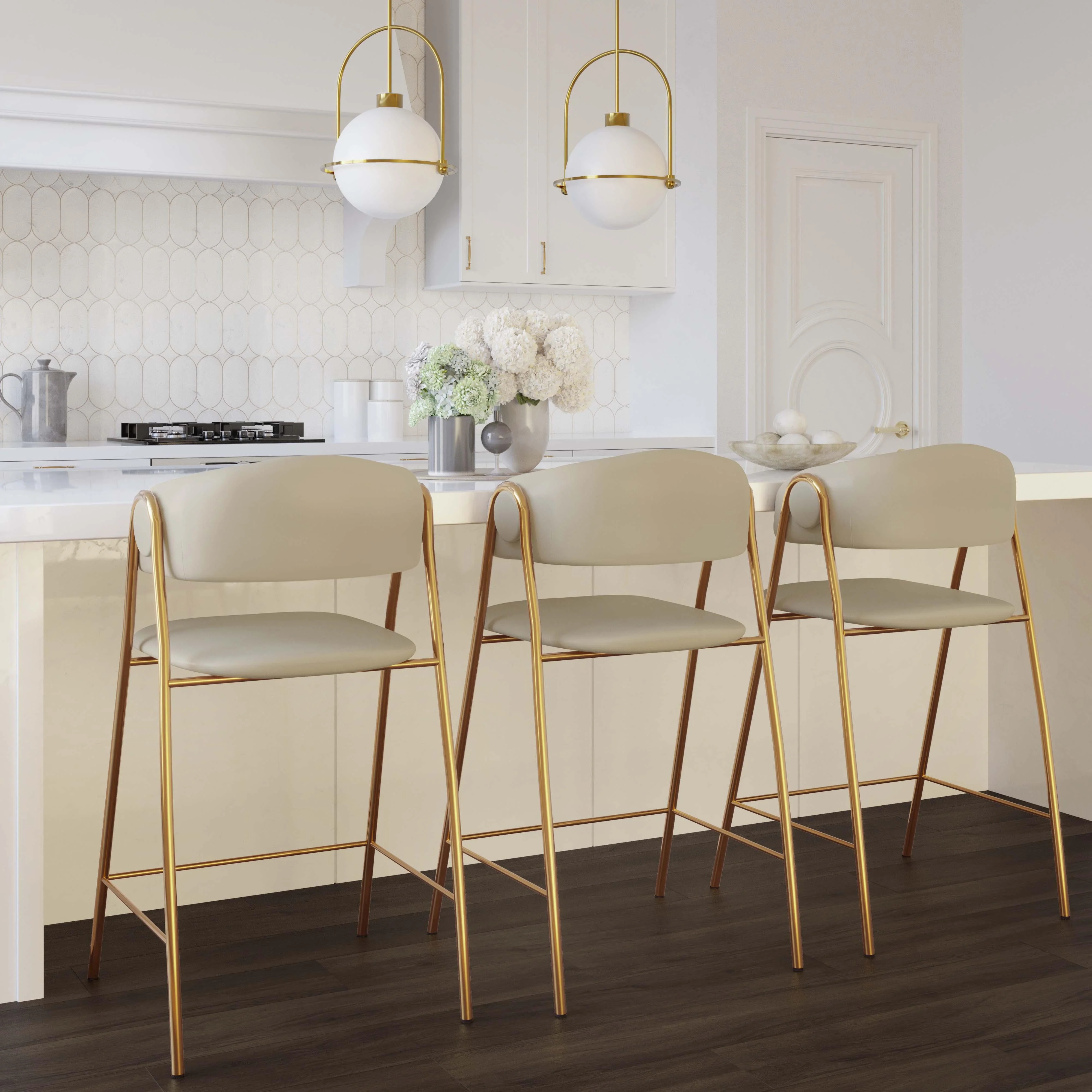 Lara Cream Vegan Leather Counter Stool by Inspire Me! Home Decor - Set of 2 - Remutear