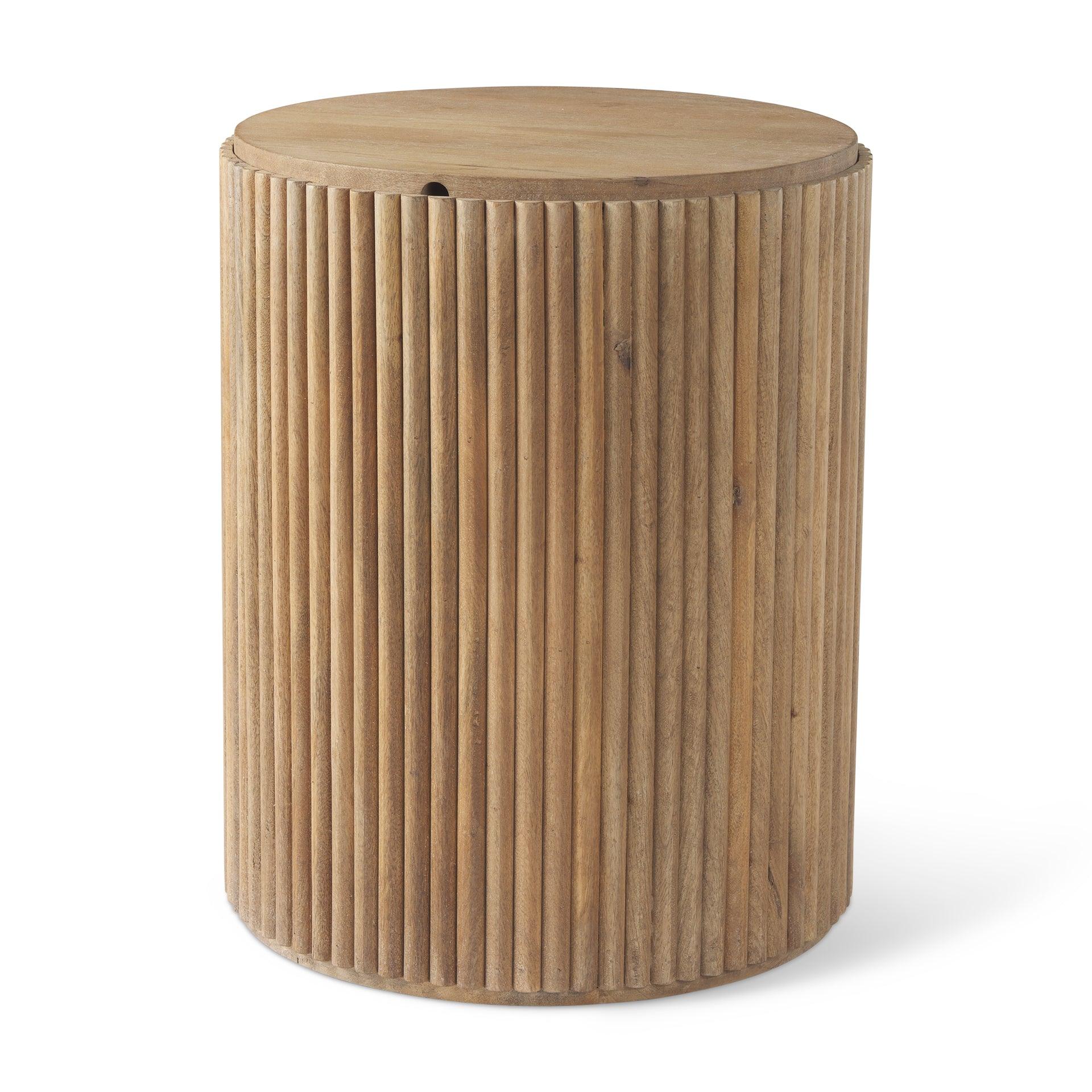 Terra 18L x 18W x 22H Light Brown Wood Fluted Round Side Table - Remutear