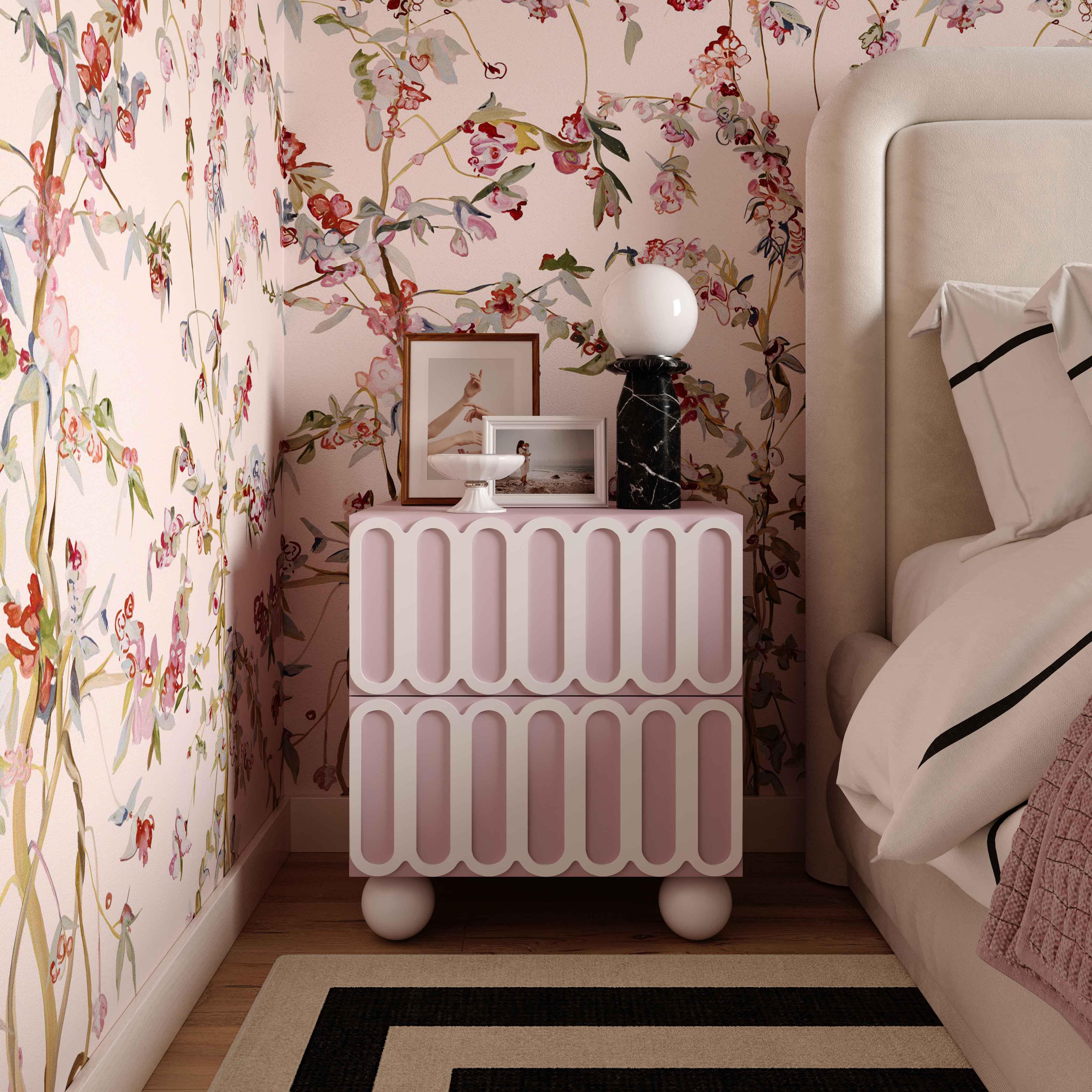 Tori Motif Mauve Nightstand - Remutear