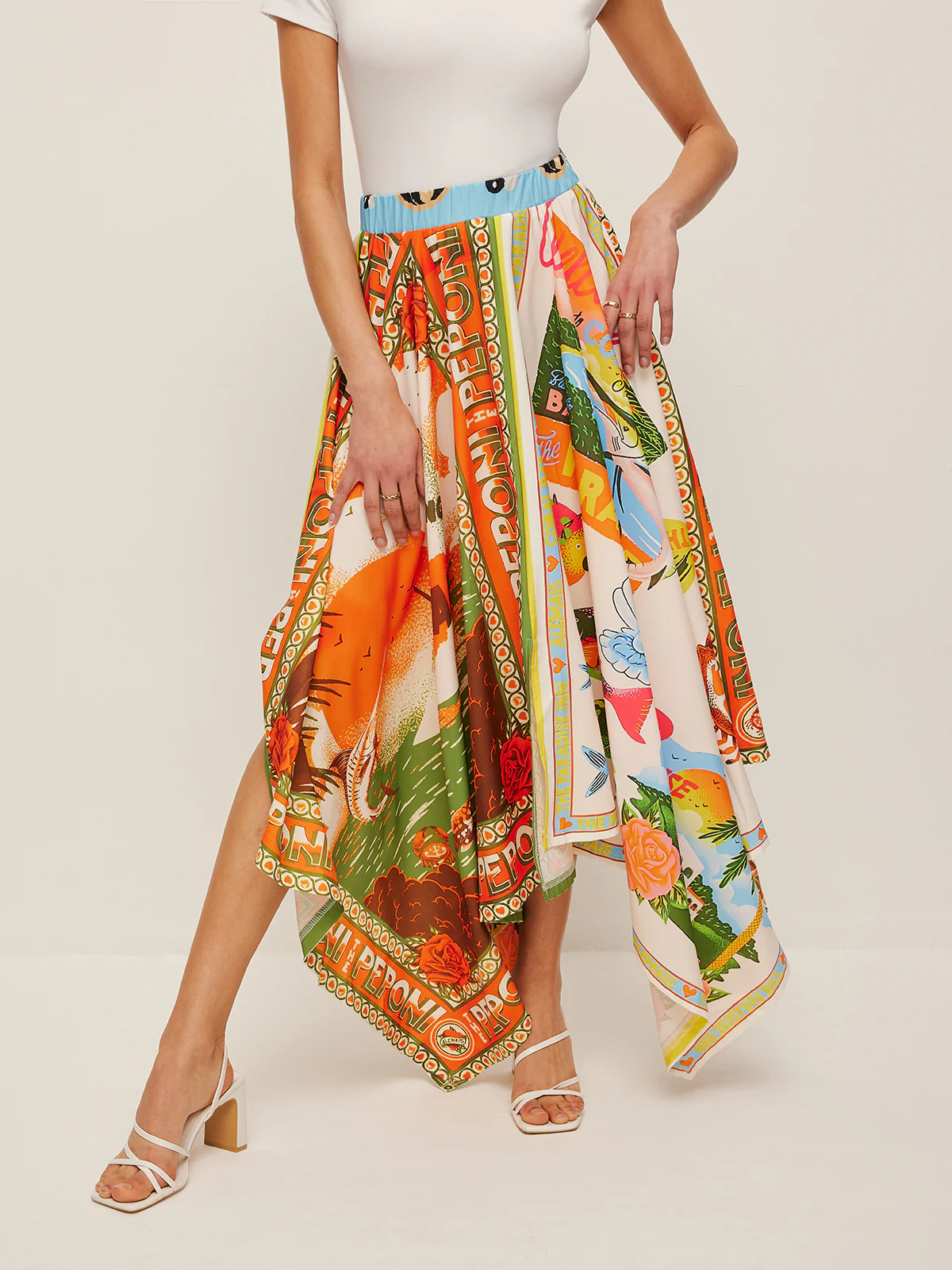 Printed Handkerchief Hem Skirt - Remutear