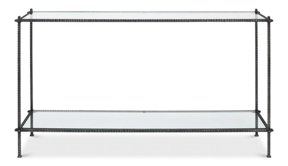 Hand Chased Iron Console Tble - Glass Top - Remutear