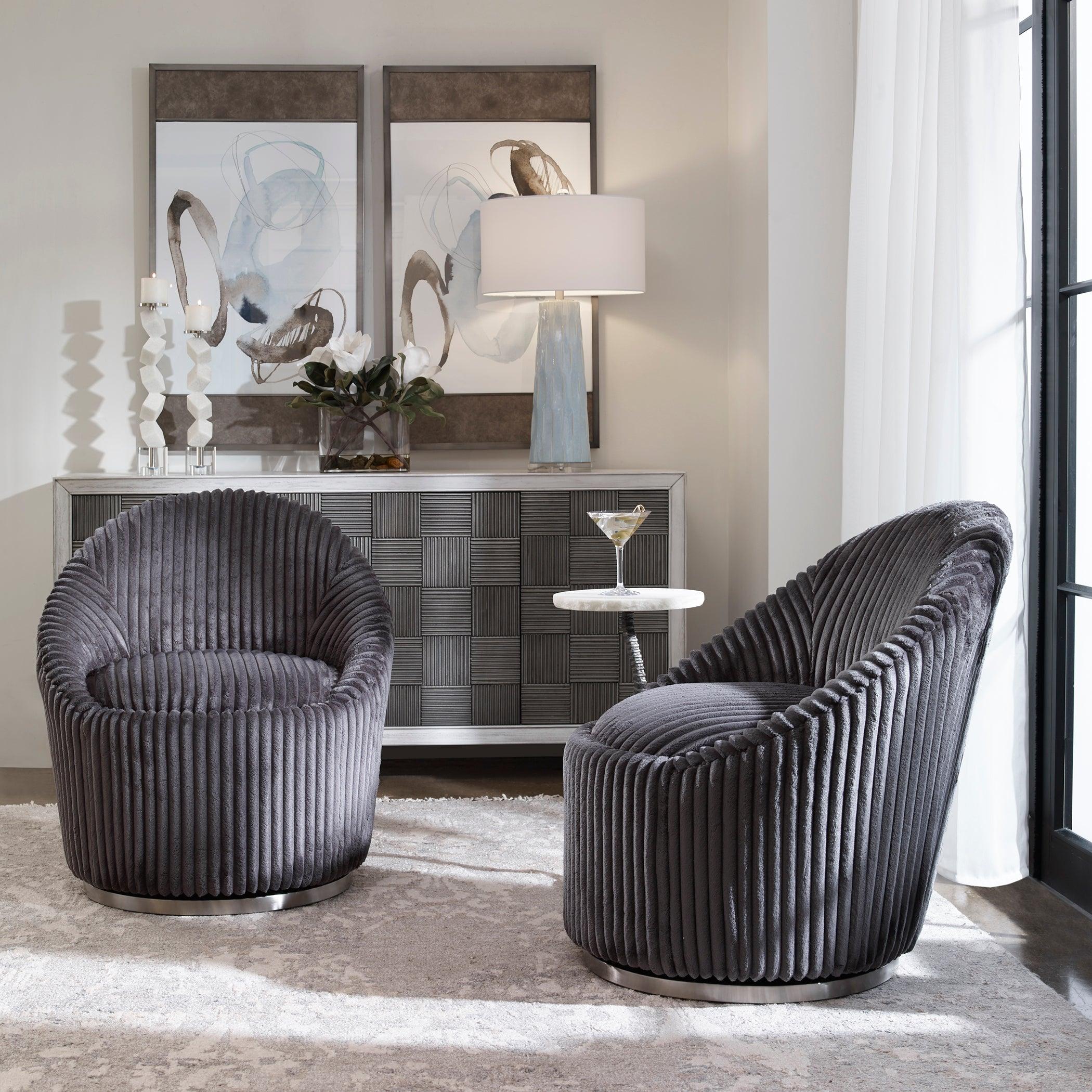 Crue Gray Fabric Swivel Chair - Remutear