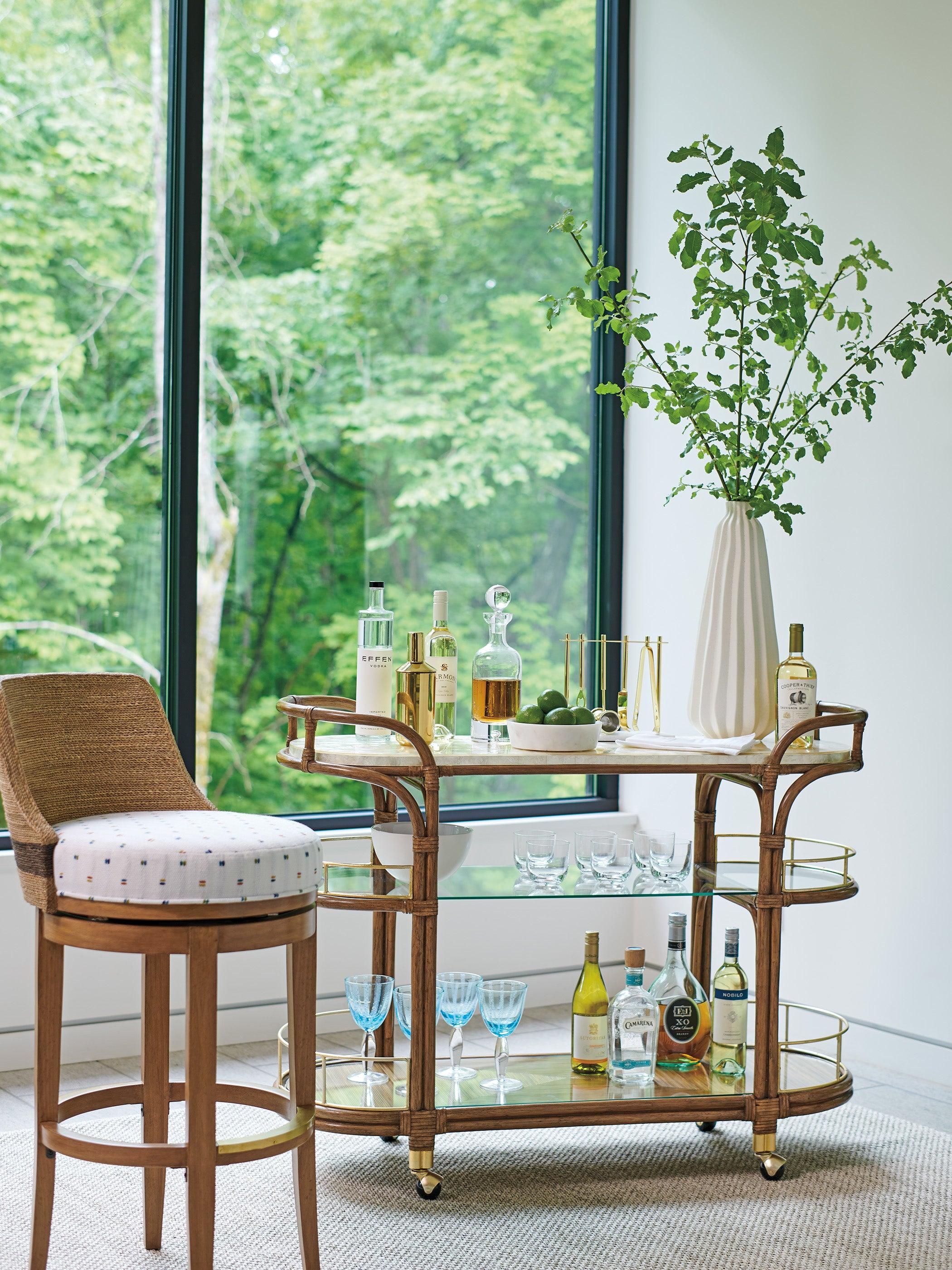 Palm Desert Toscana Rattan Mobile Bar Cart - Remutear