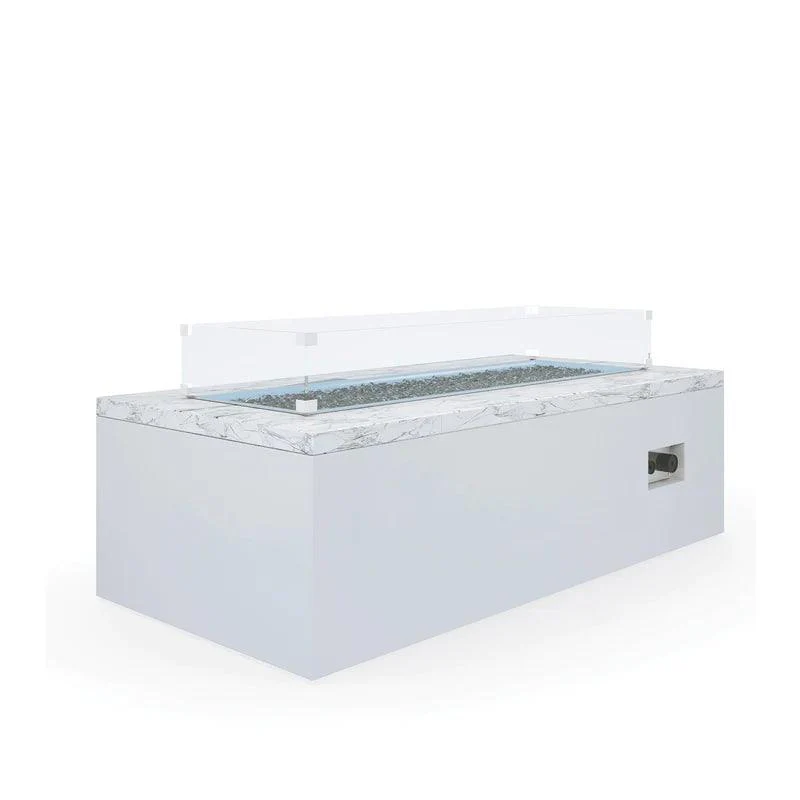 White Carrara Marble Rectangular Fire Table Glass Surround - Remutear