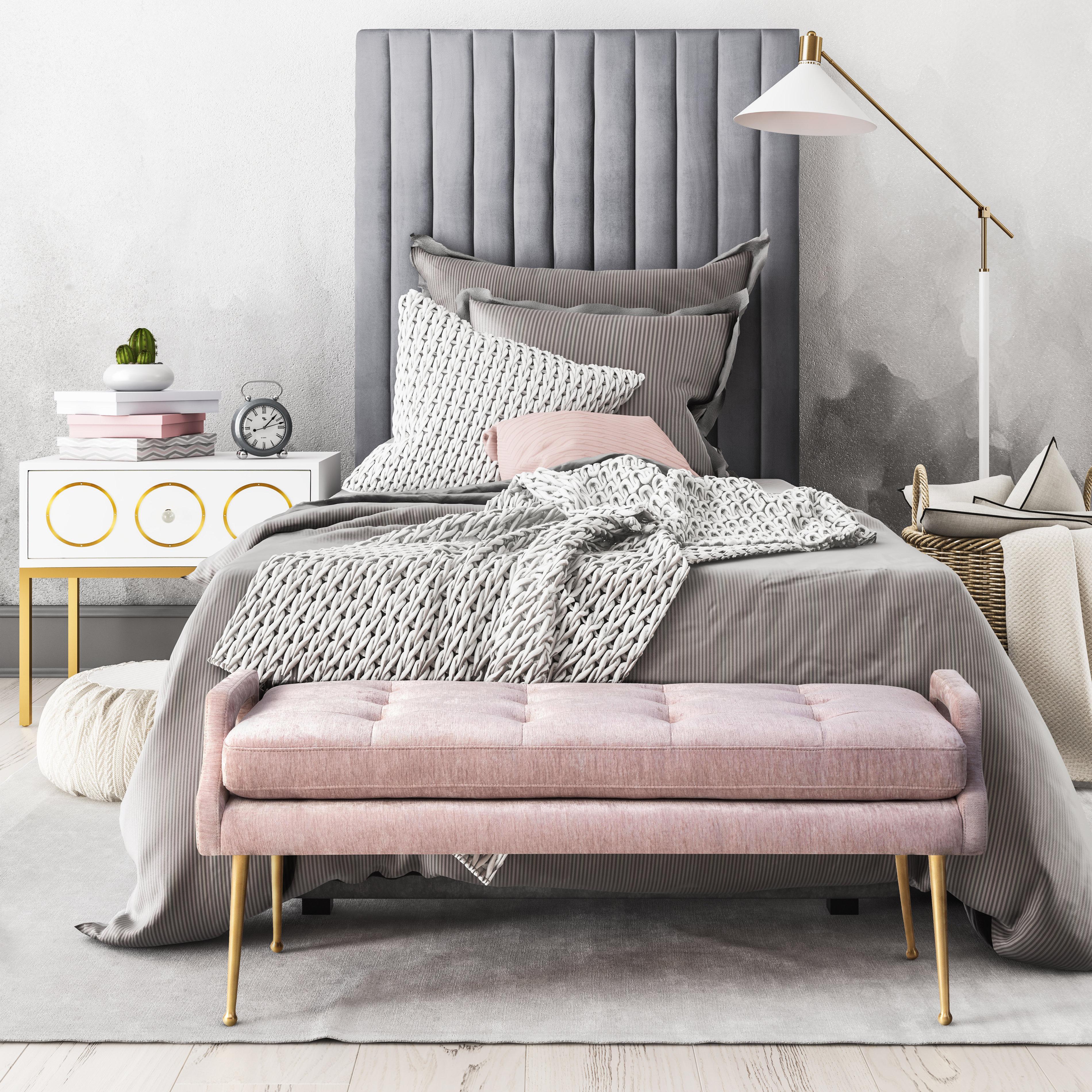 Eileen Slub Velvet Blush Bench - Remutear