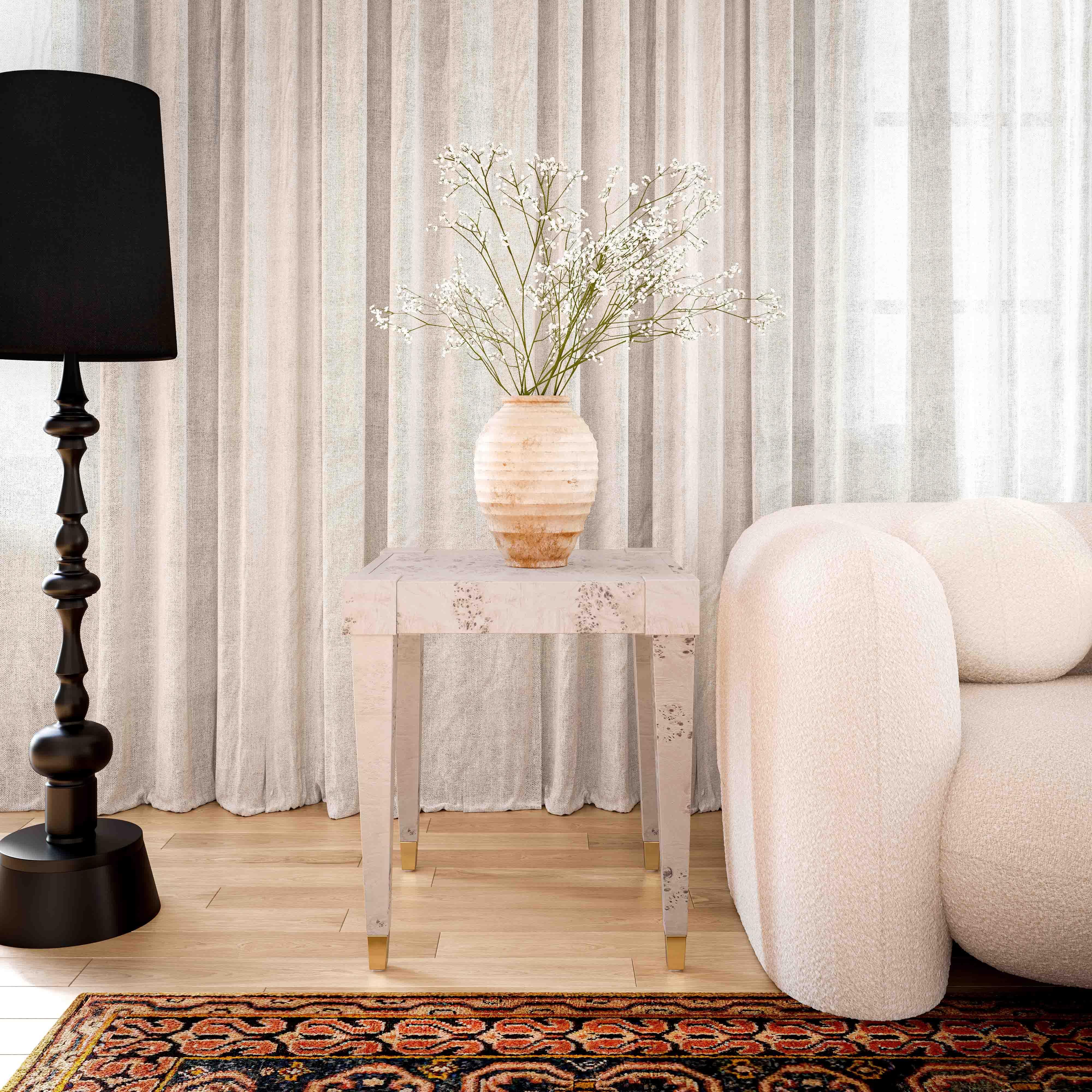 Brandyss White Burl End Table - Remutear