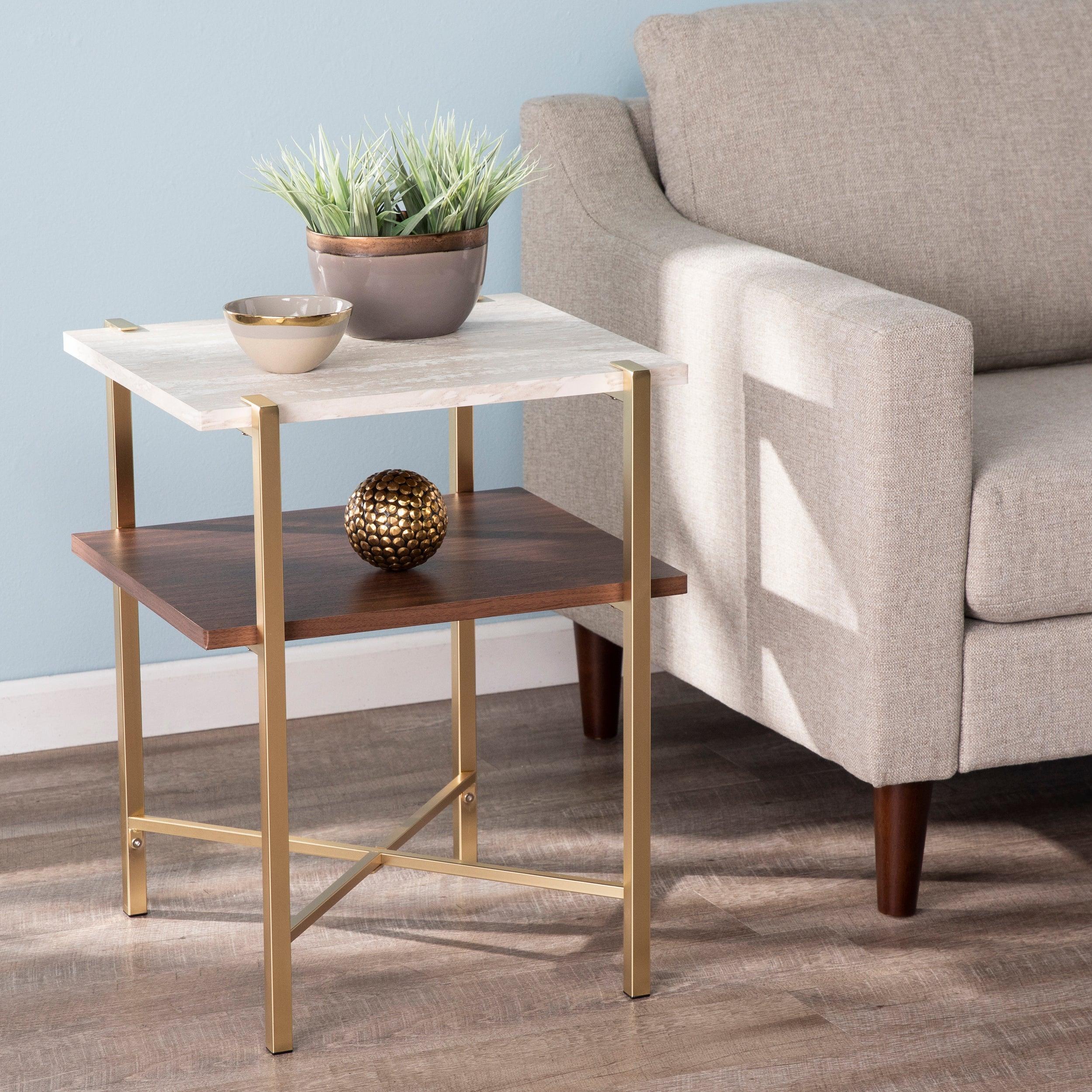 Ardmillan Square Faux Marble End Table w/ Storage - Remutear