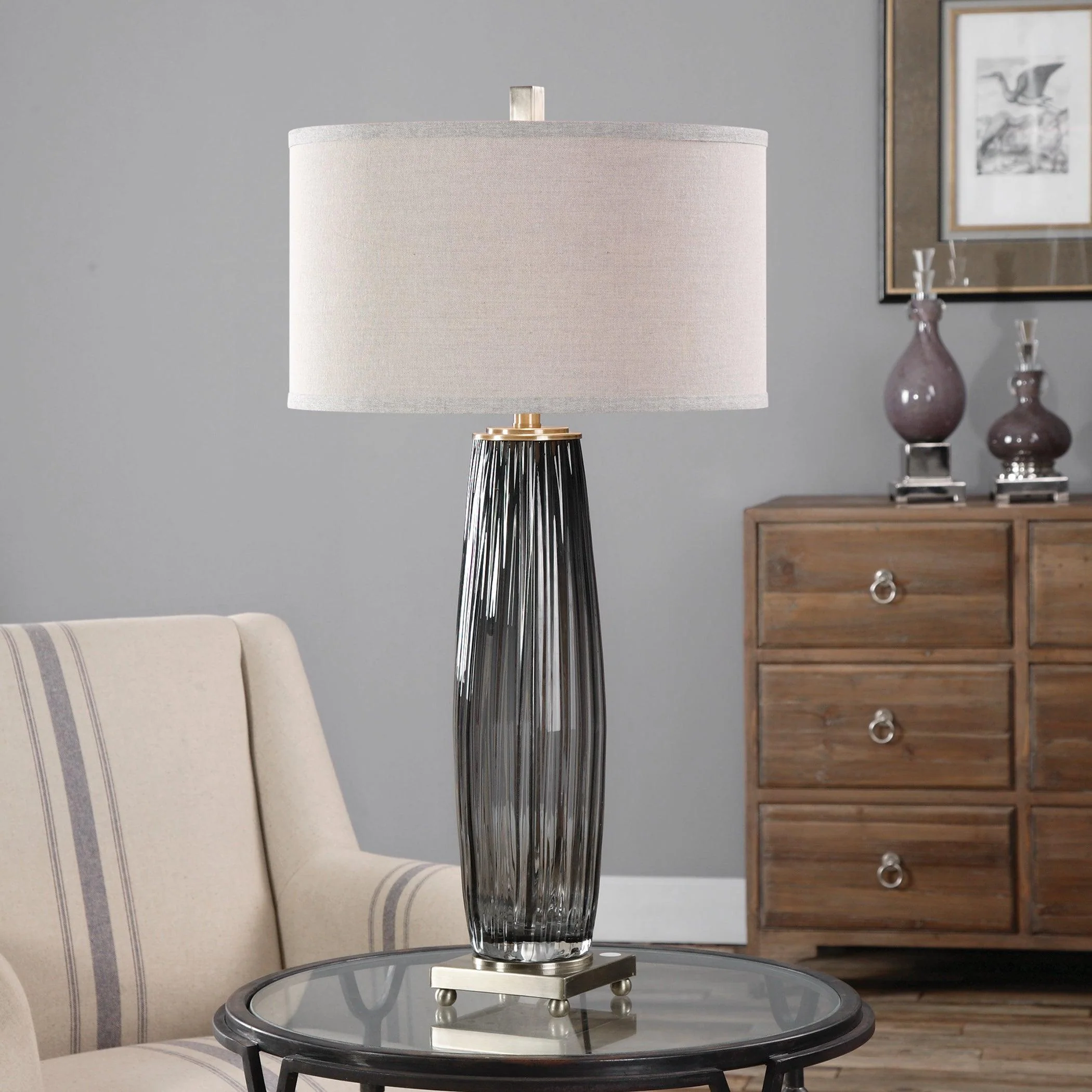 VILMINORE GRAY GLASS TABLE LAMP - Remutear