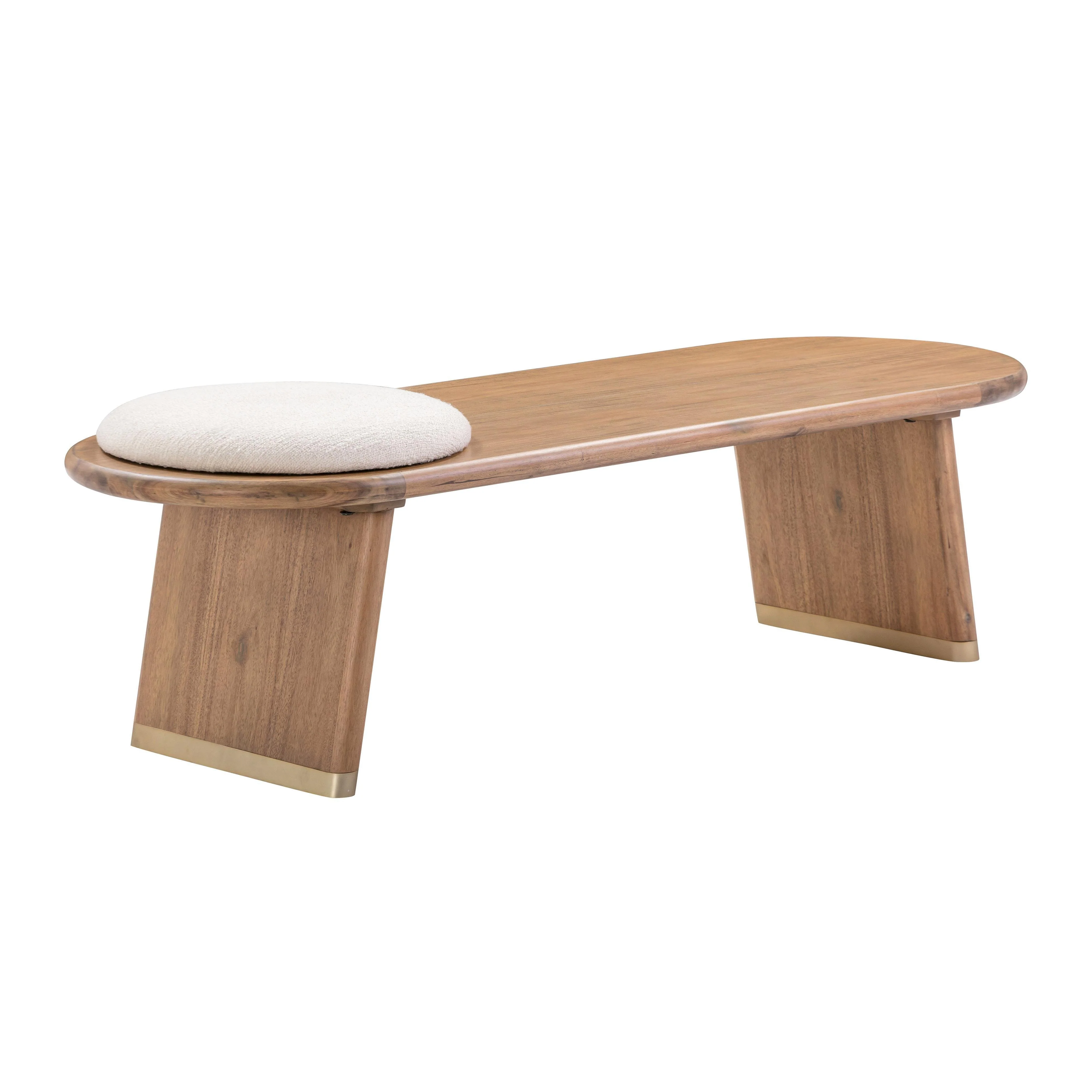 Samantha Cognac Acacia Bench with Boucle Seat - Remutear