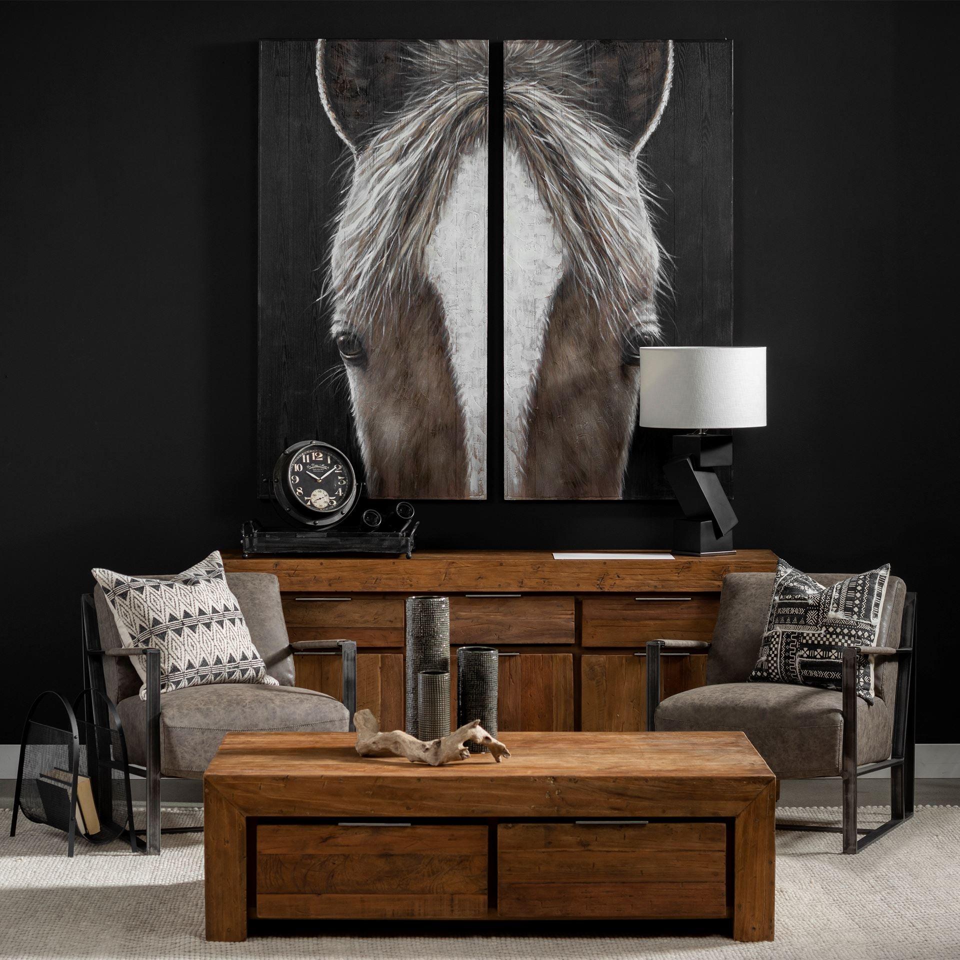 Equus Diptych 60x60 Horse Original Hand Painted on Wood Oil Painting - Remutear