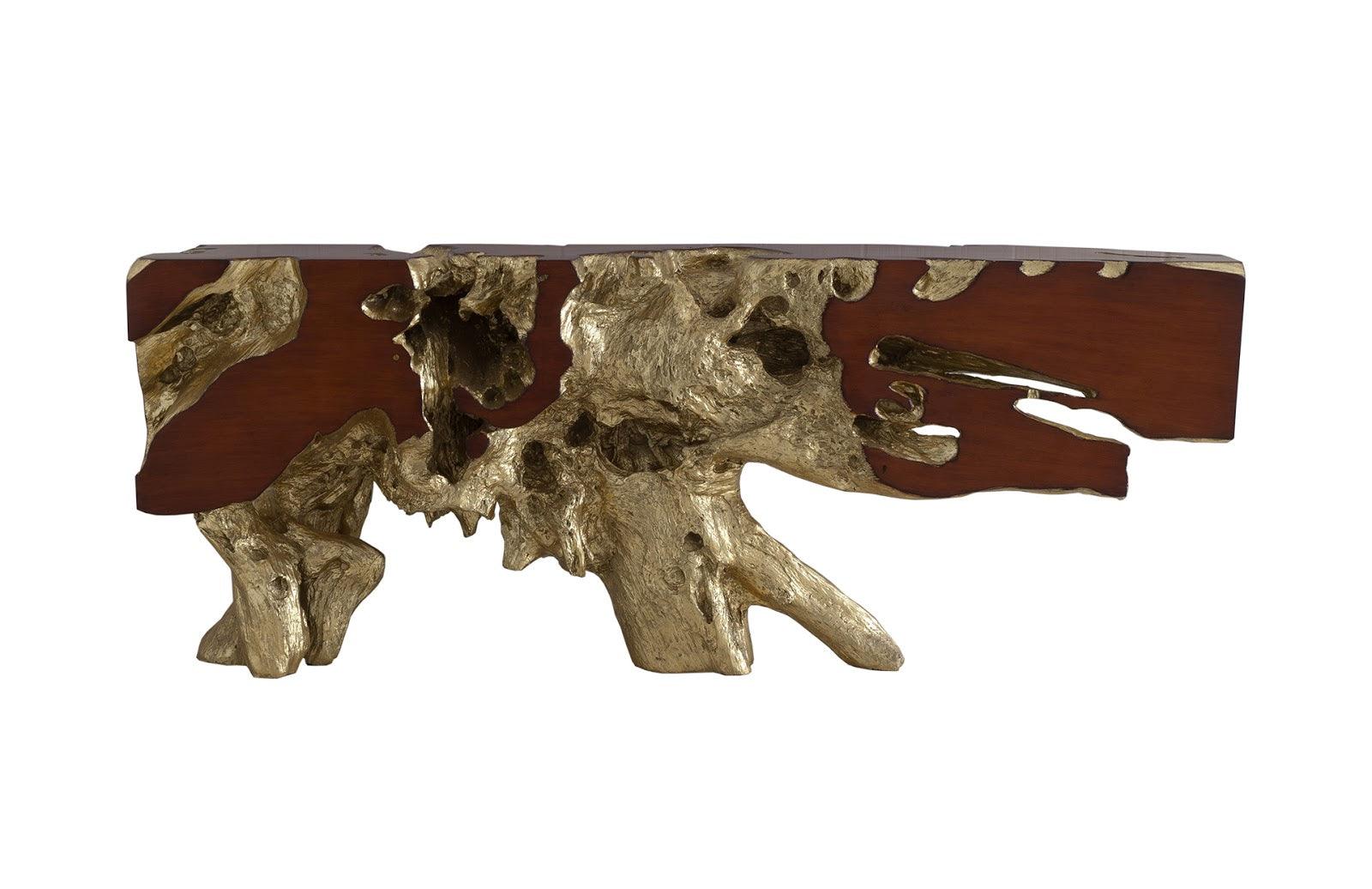 Freeform Console Table, Gold Leaf, Faux Bois, LG - Remutear