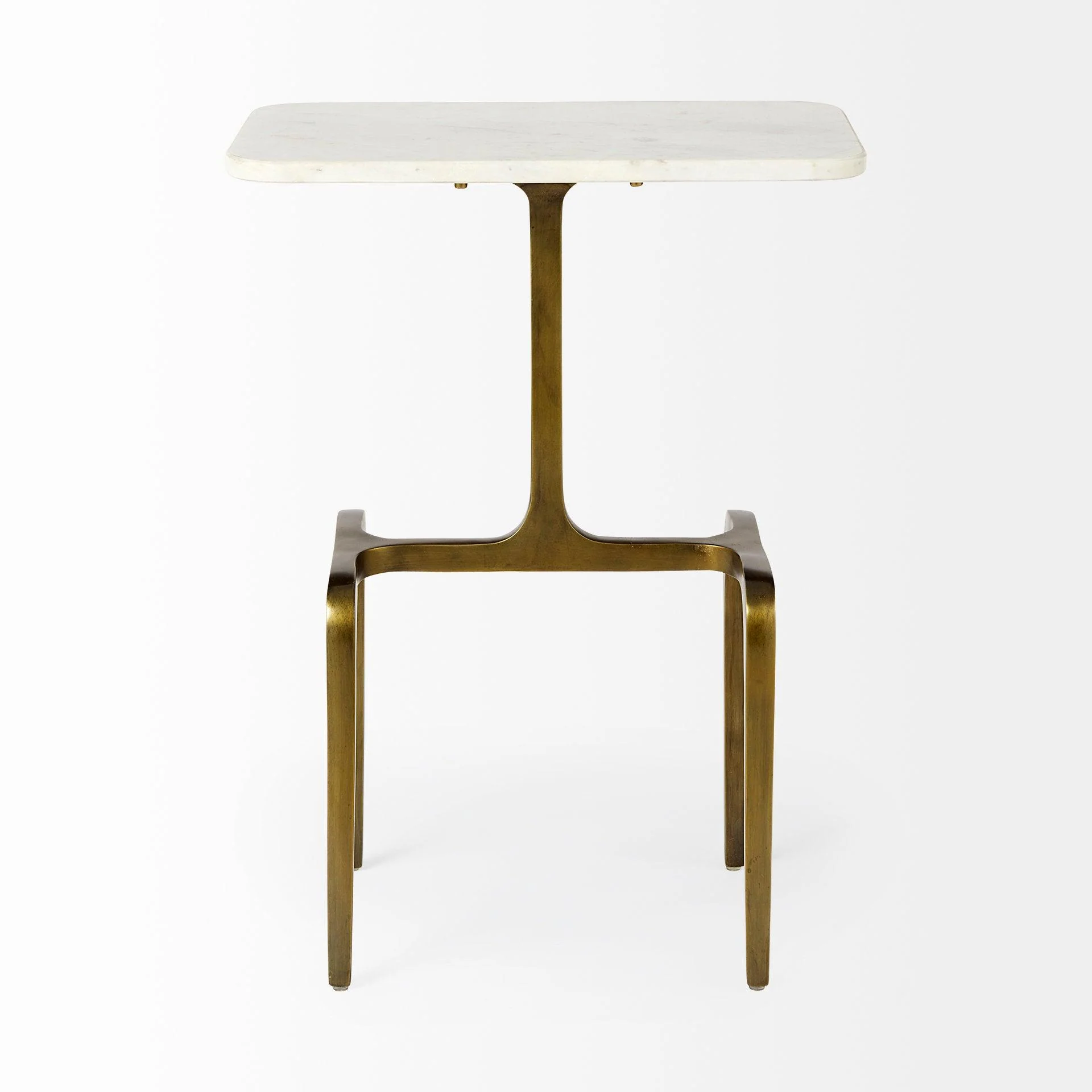 Preston 17.3L x 11.3W x 22.8H White Marble Top W/Gold Metal Accent Table - Remutear