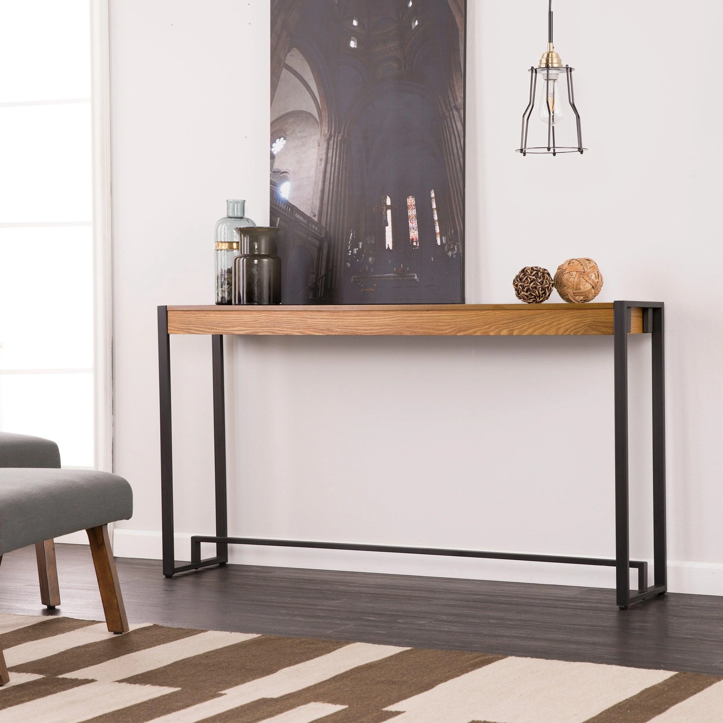 Holly & Martin Macen Console - Weathered Gray Oak w/ Black - Remutear