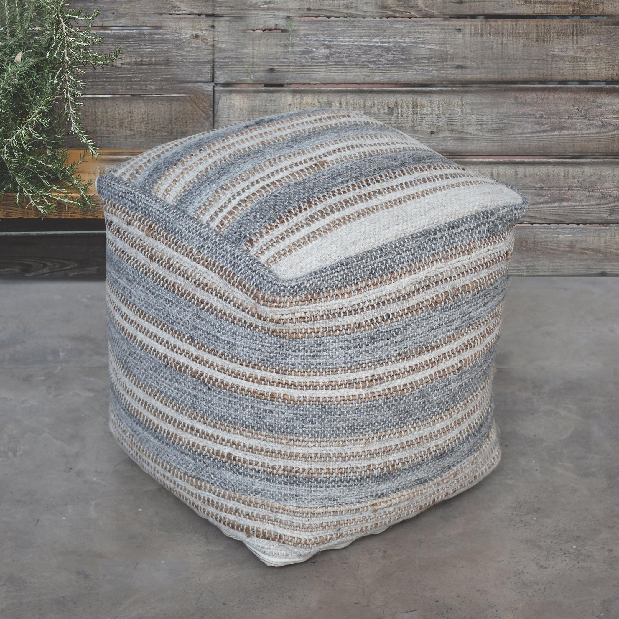 Mesick Handwoven Gray Pouf - Remutear