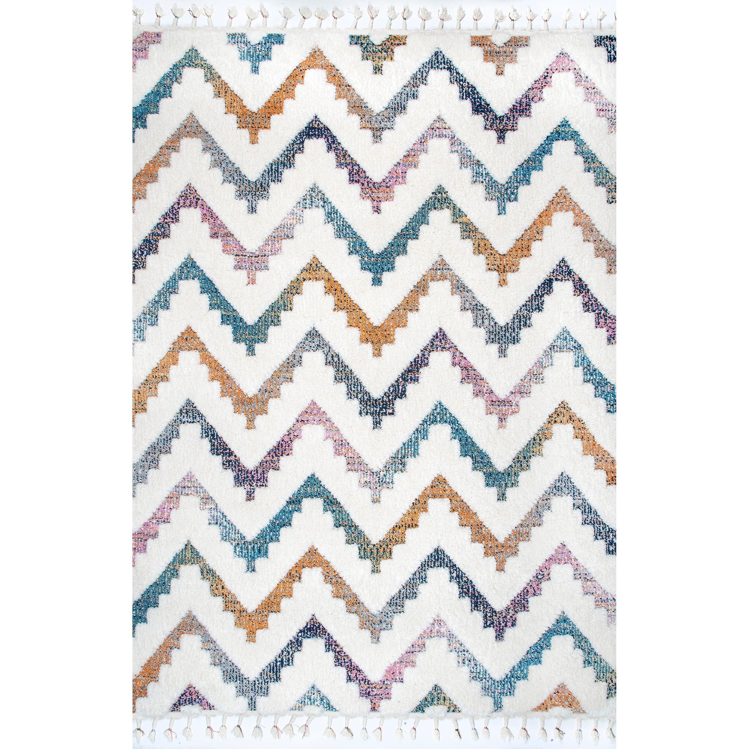 Rumi High-Low Chevron Kids Tassel Area Rug - Remutear