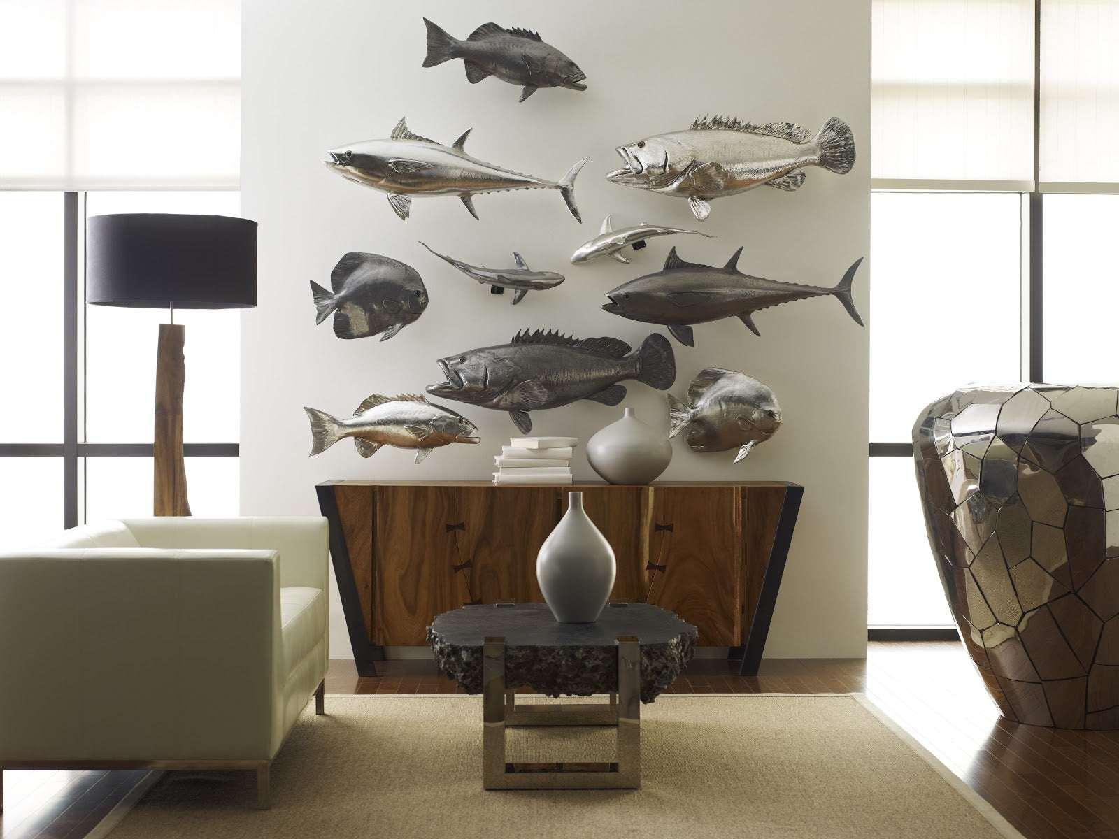 Estuary Cod Fish Wall Sculpture, Resin, Silver Leaf - Remutear