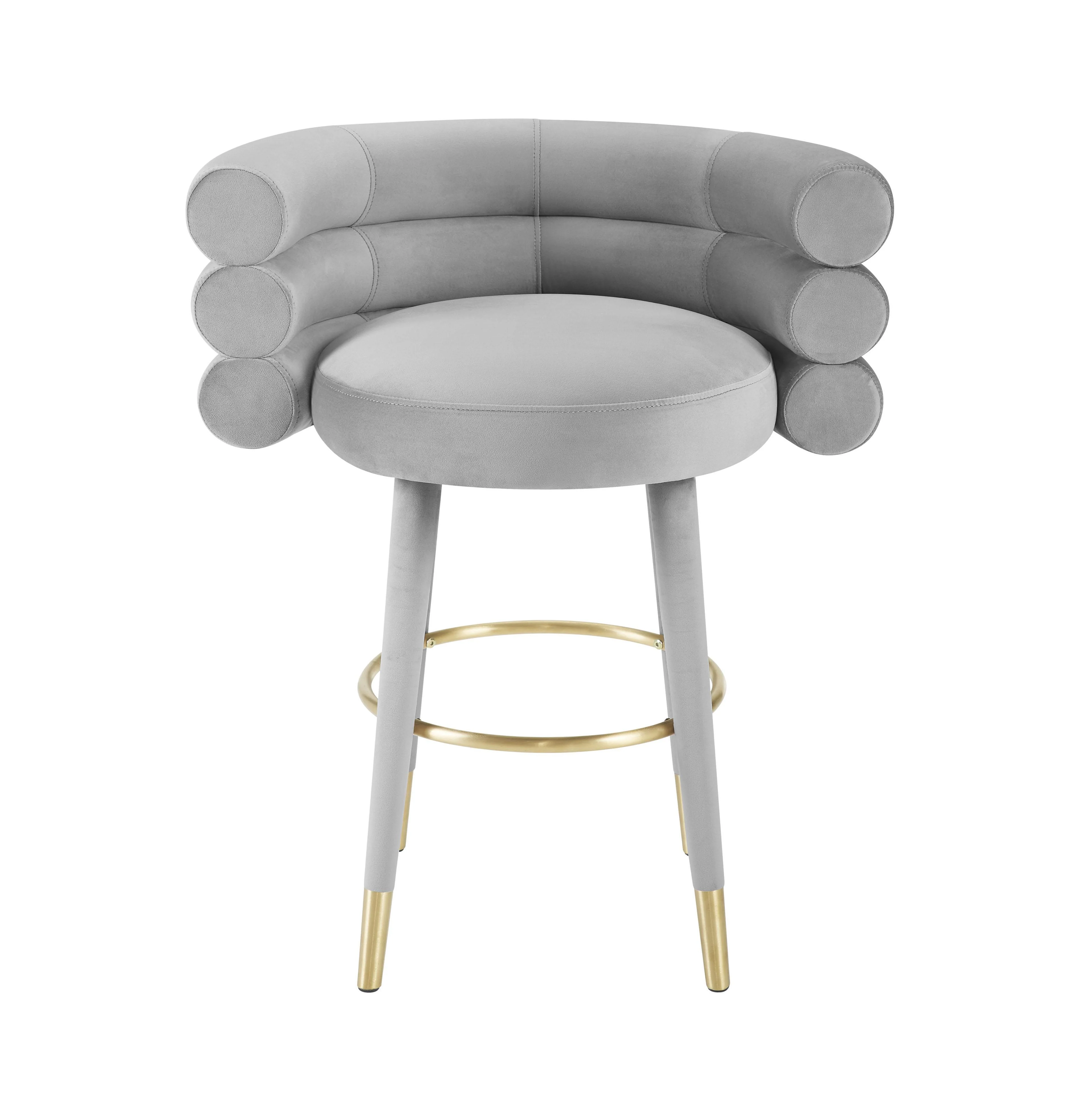 Betty Grey Velvet Counter Stool - Remutear