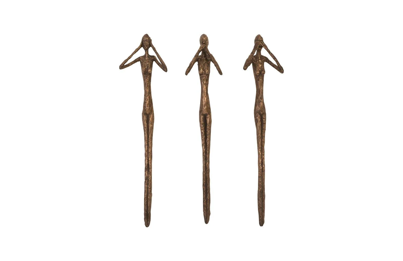 See, Speak, Hear No Evil Wall Art, Resin, Bronze, Set Of 3 - Remutear