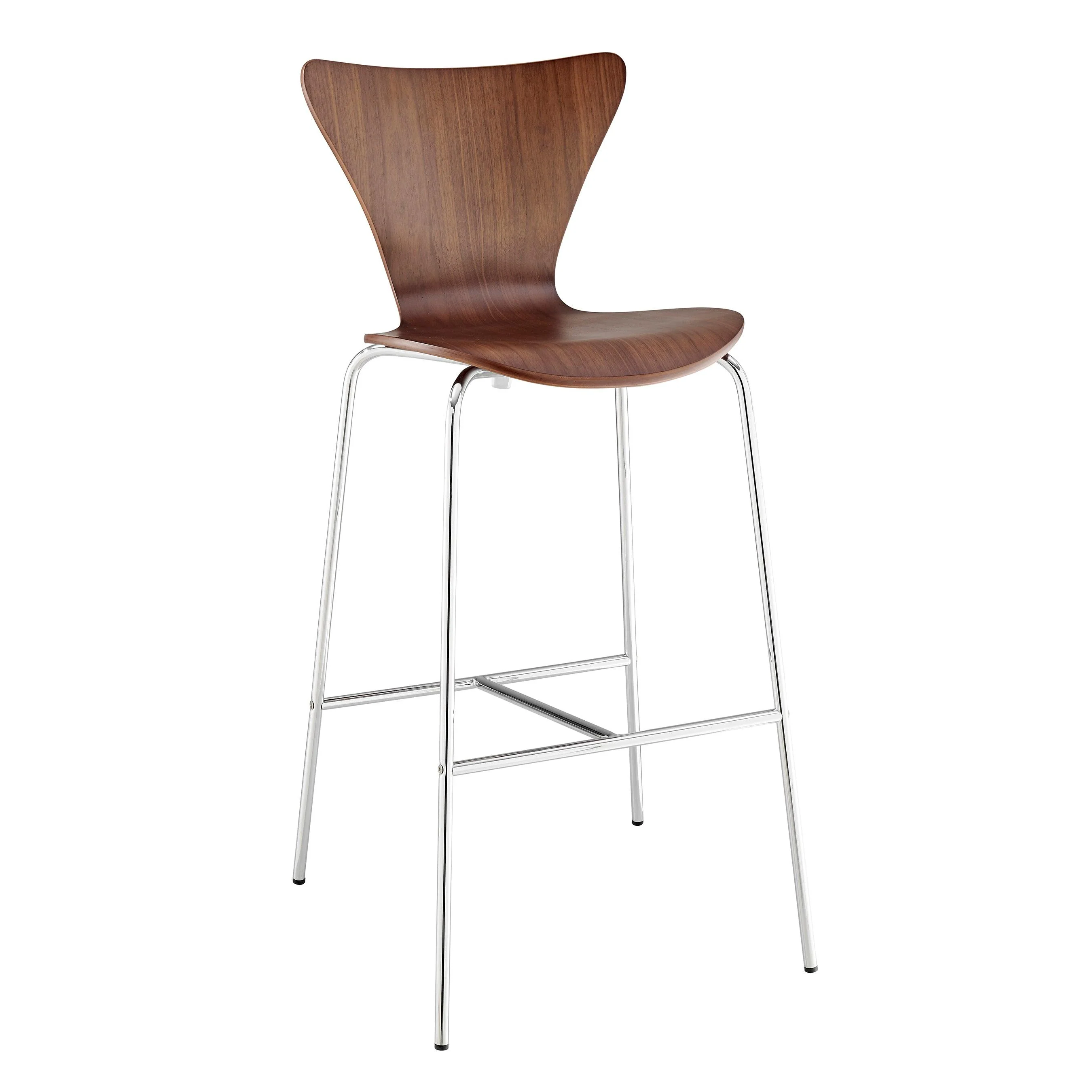 Tendy Bar Stool in American Walnut with Chrome Legs  - Set of 4 - Remutear