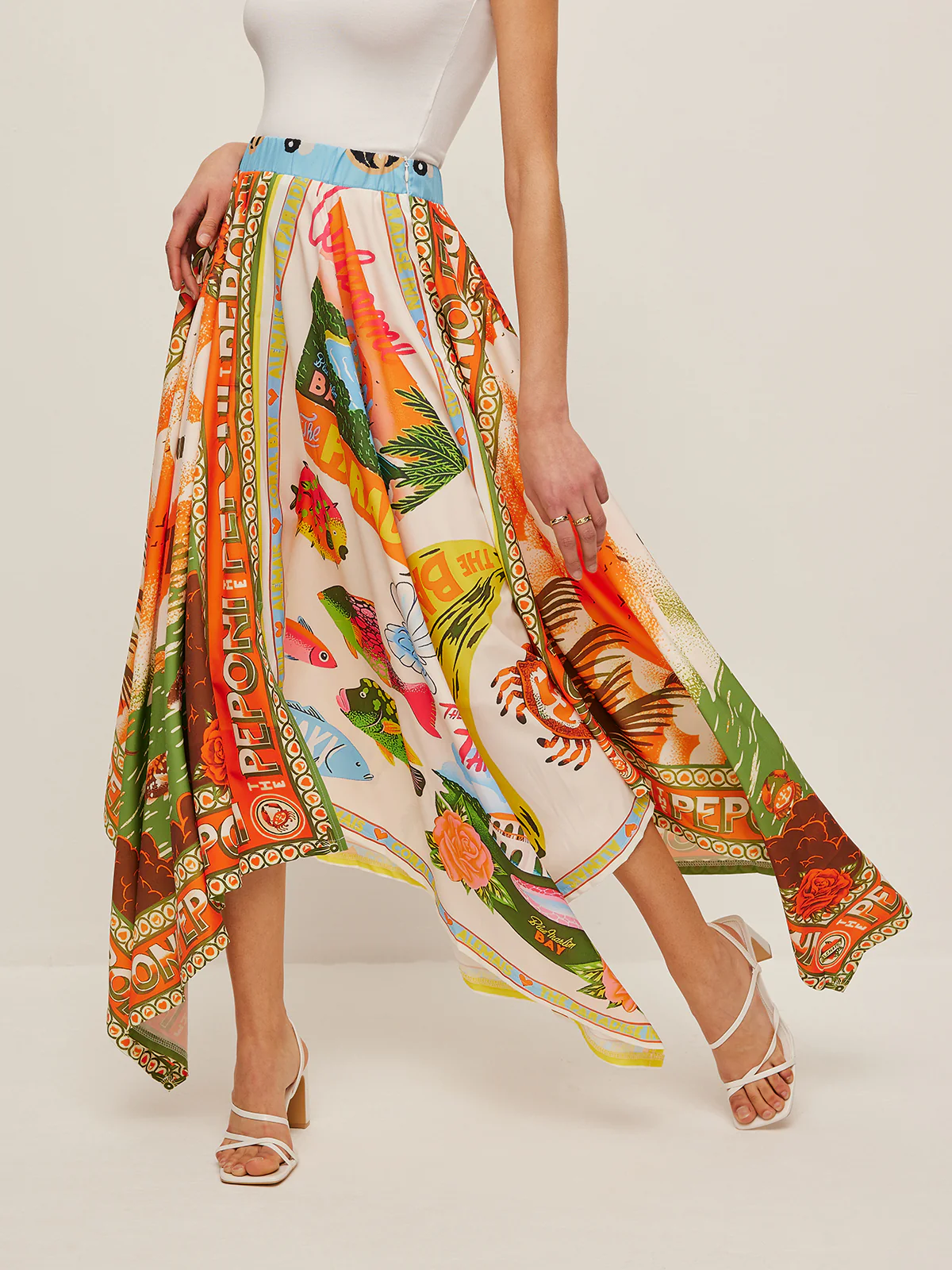 Printed Handkerchief Hem Skirt - Remutear