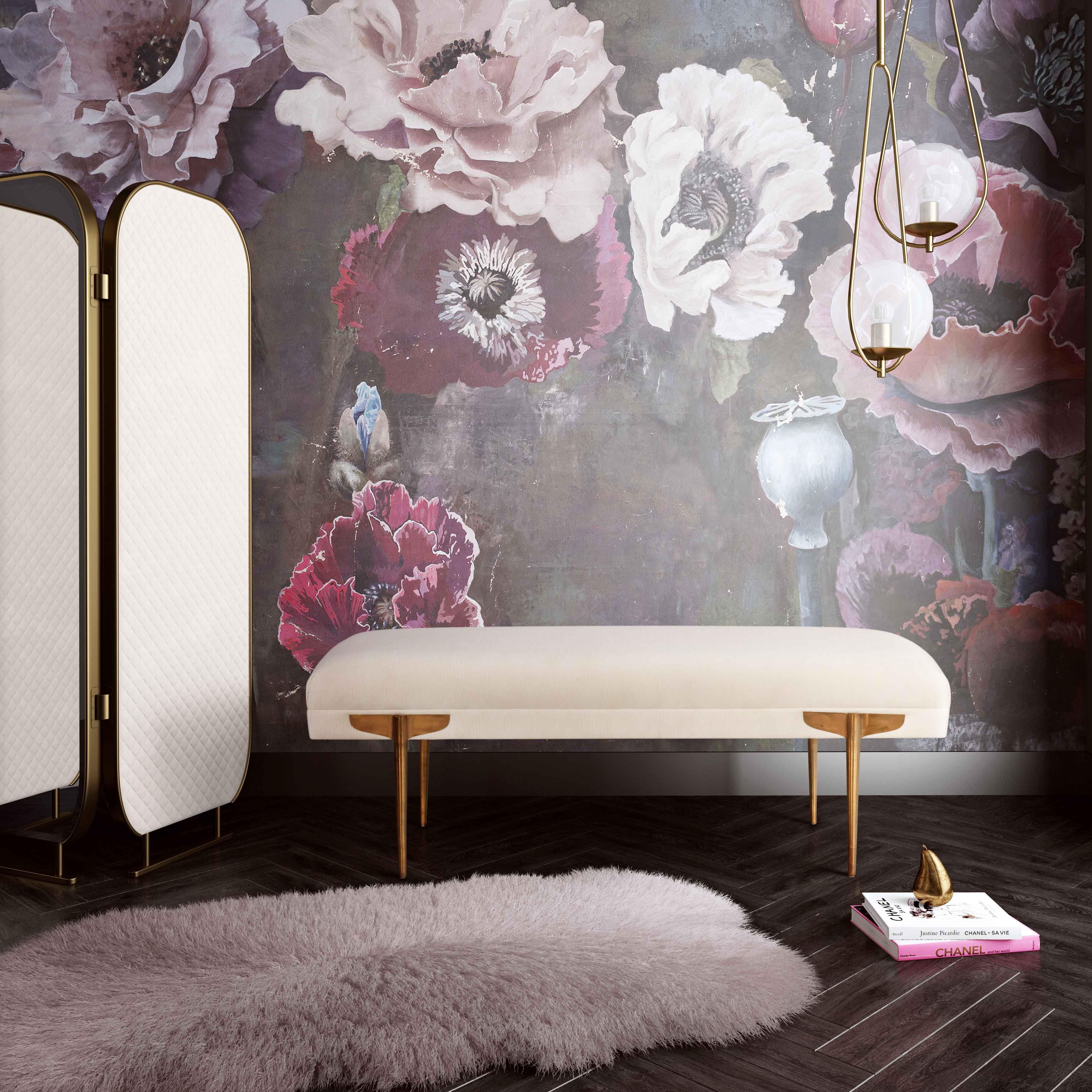 Brno White Waived Velvet Bench - Remutear