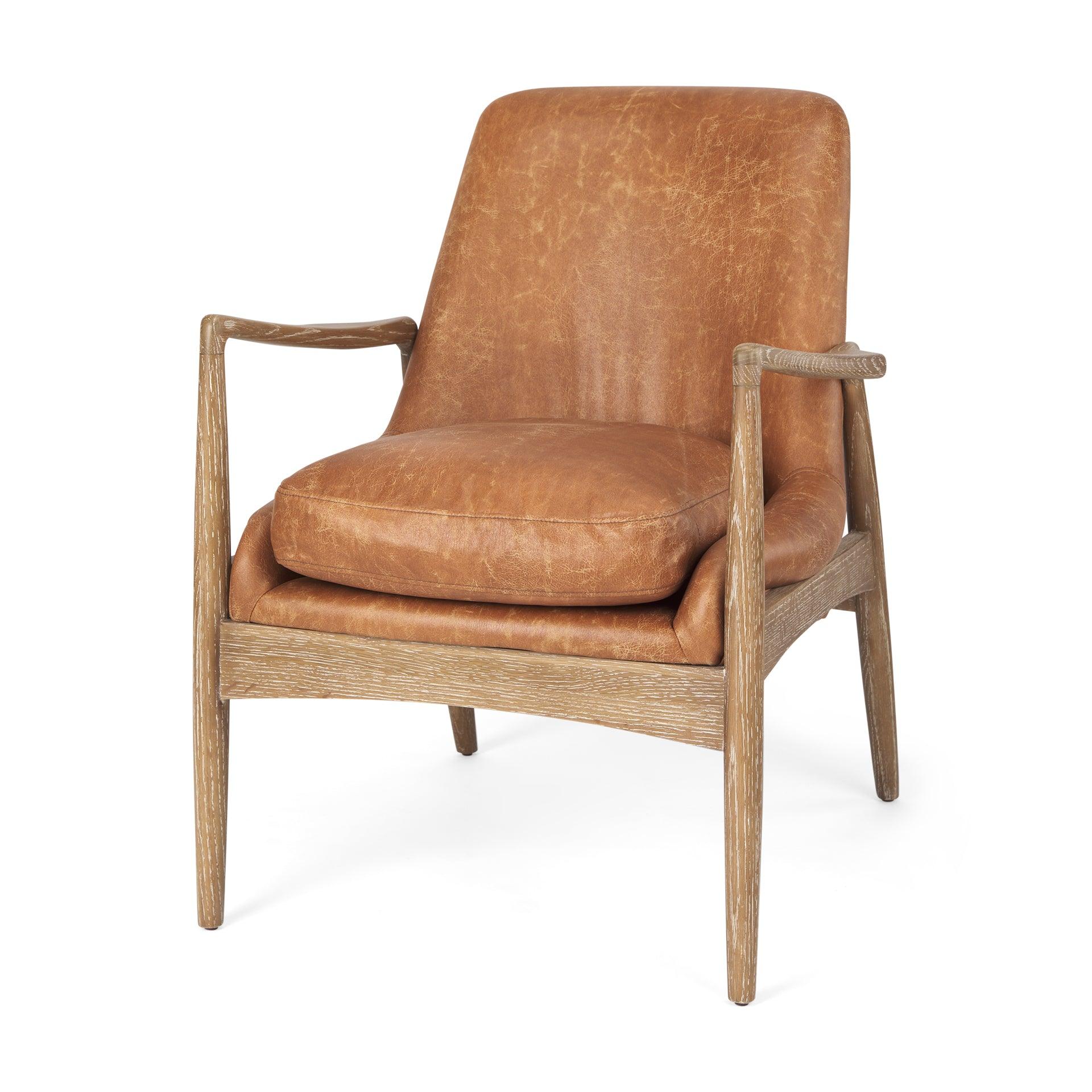Westan Cognac Faux Leather W/Medium Brown Wood Accent Chair - Remutear