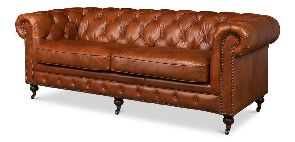Tufted English Club Sofa - Brown Leather - Remutear