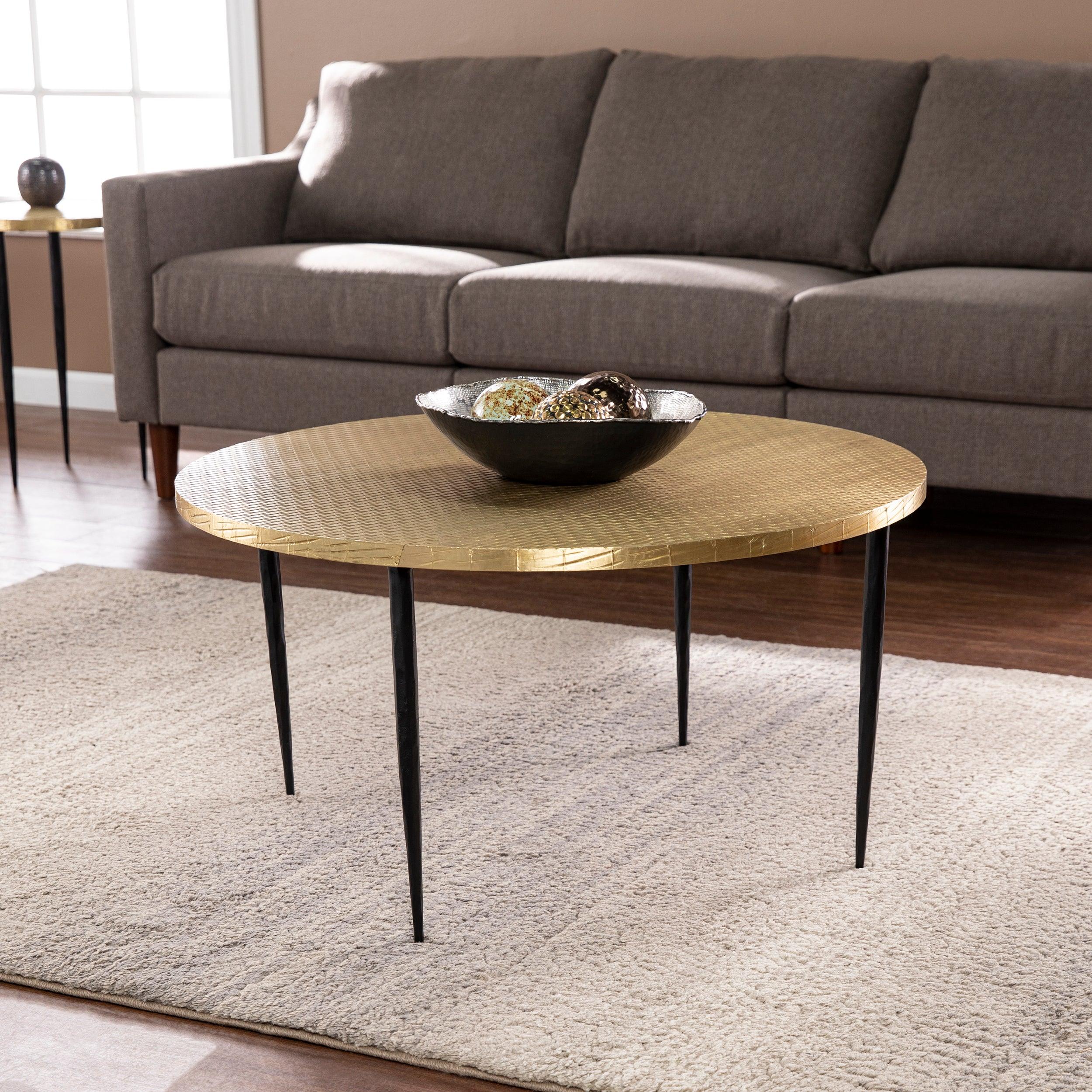 Judmont Round Cocktail Table w/ Embossed Top - Remutear