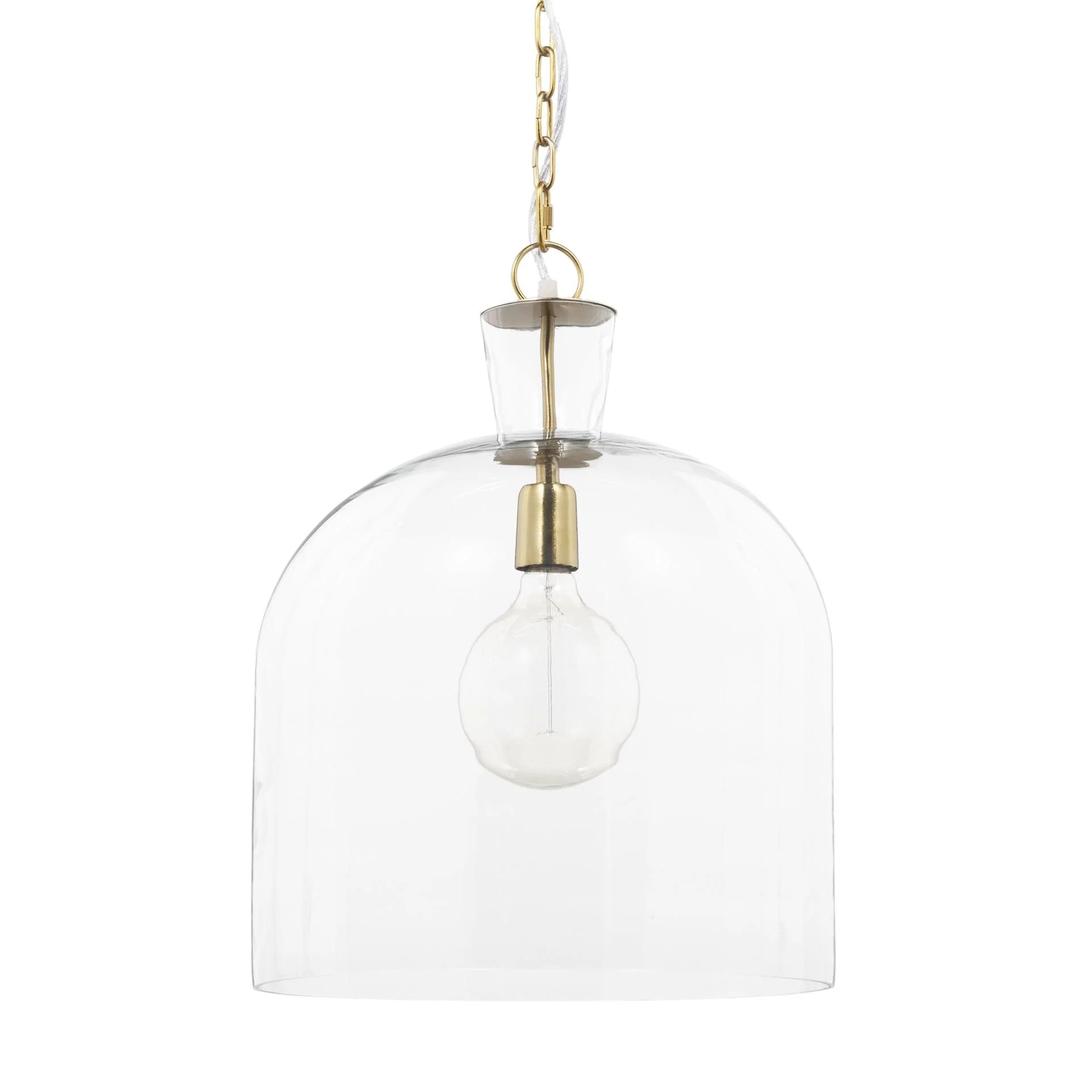 Sadah Large Clear Blown Glass w/ Gold Metal Pendant Light - Remutear