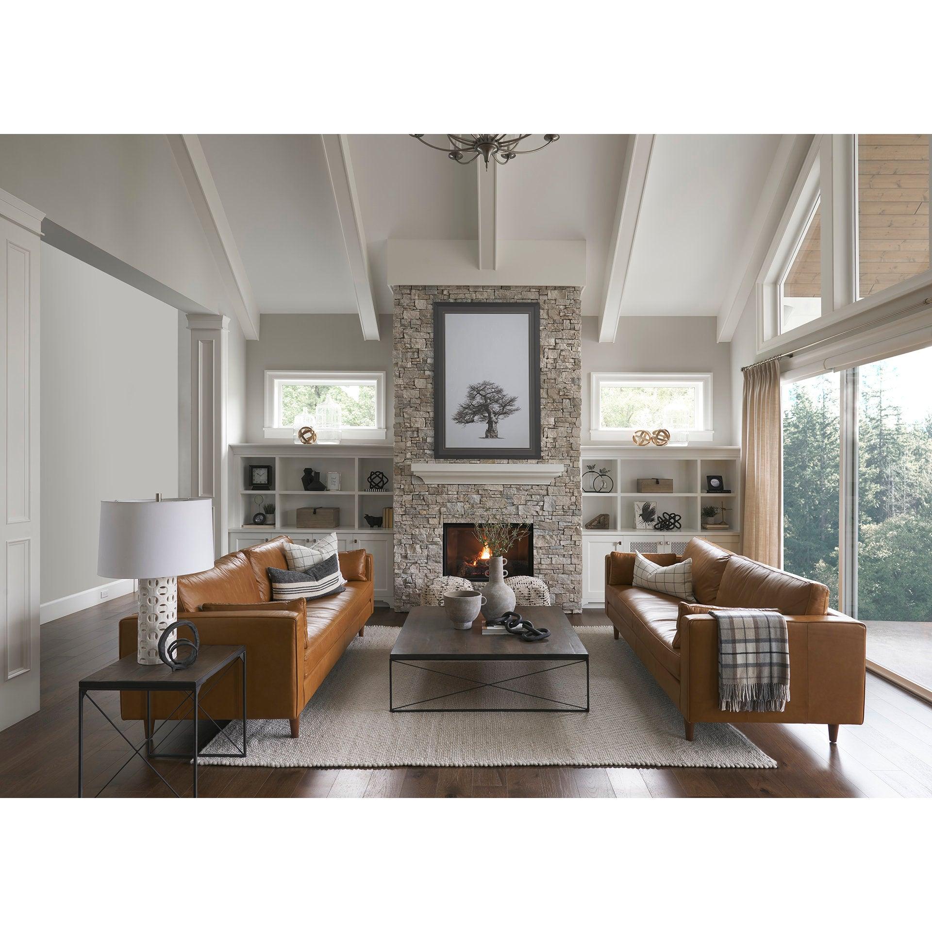 Elton  87.8L x 37.8W x 34.6H Tan Leather Sofa - Remutear