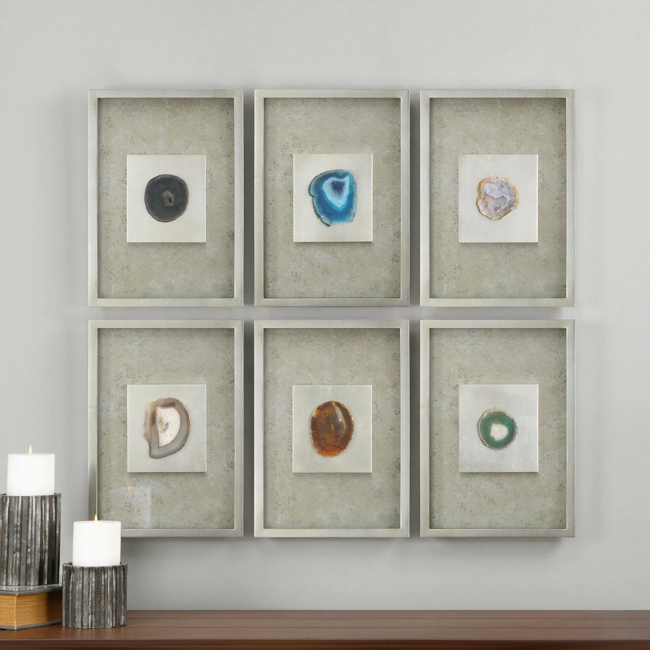 AGATE STONE SILVER WALL ART SET OF 6 - Remutear