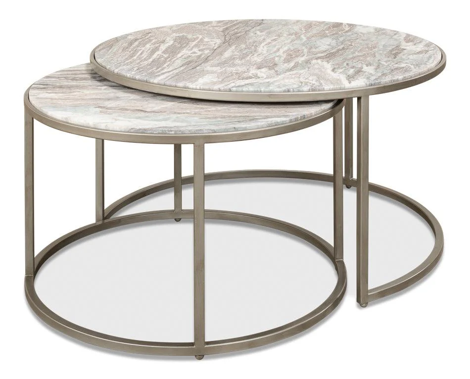 Set Of 2 Round Nesting Tables Marble Top - Remutear