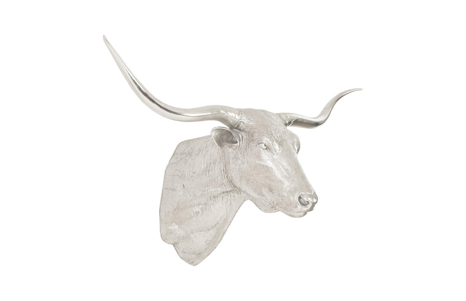 Longhorn Bull Wall Art, Resin, Silver Leaf - Remutear