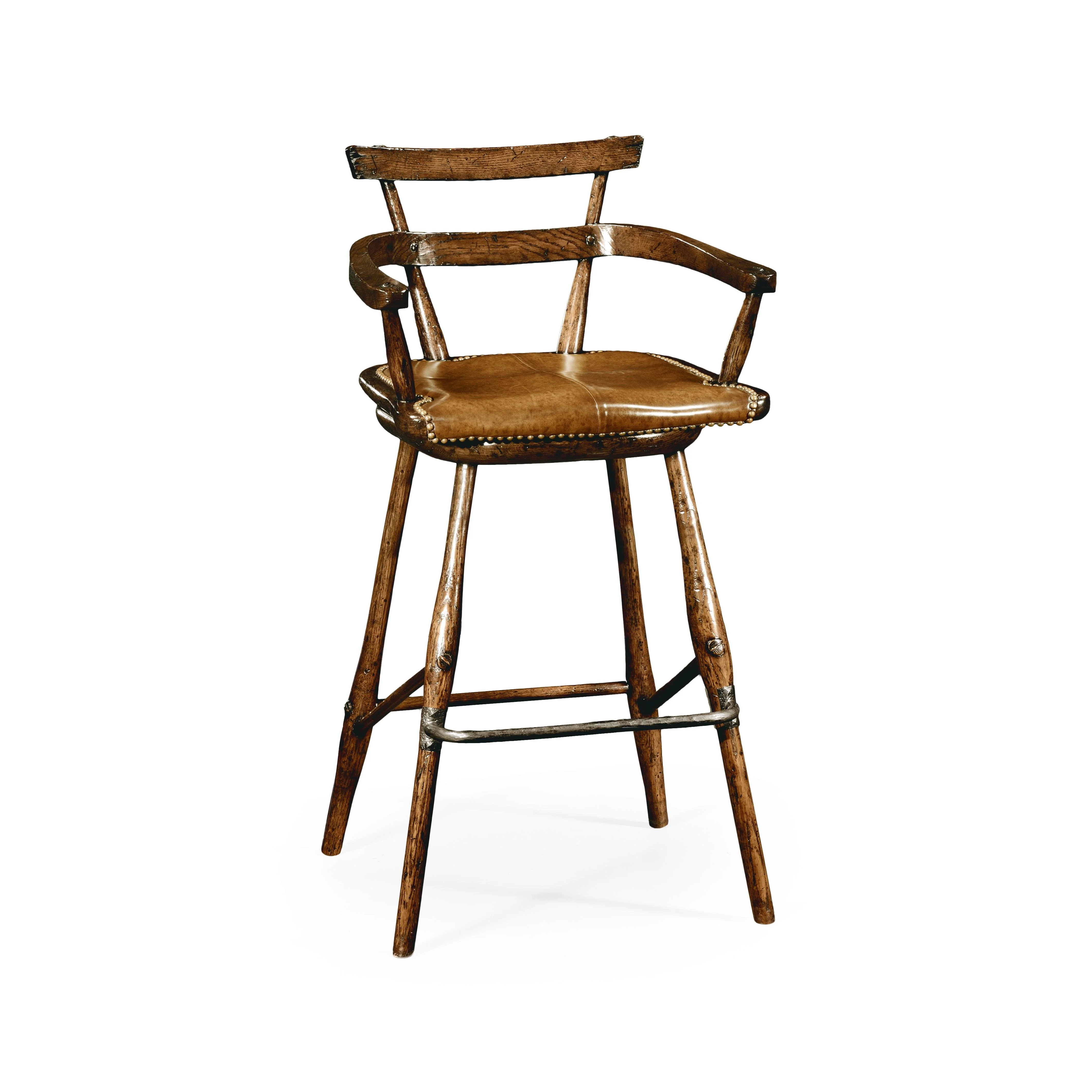 Casual Accents Tudor Oak Studded Leather Counter Stool - Remutear