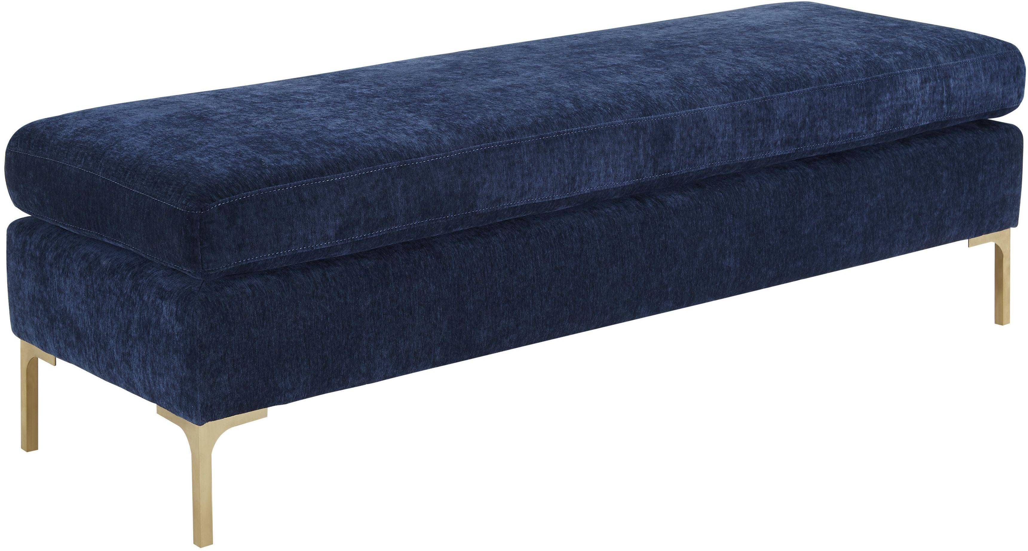 Delilah Navy Textured Velvet Bench - Remutear