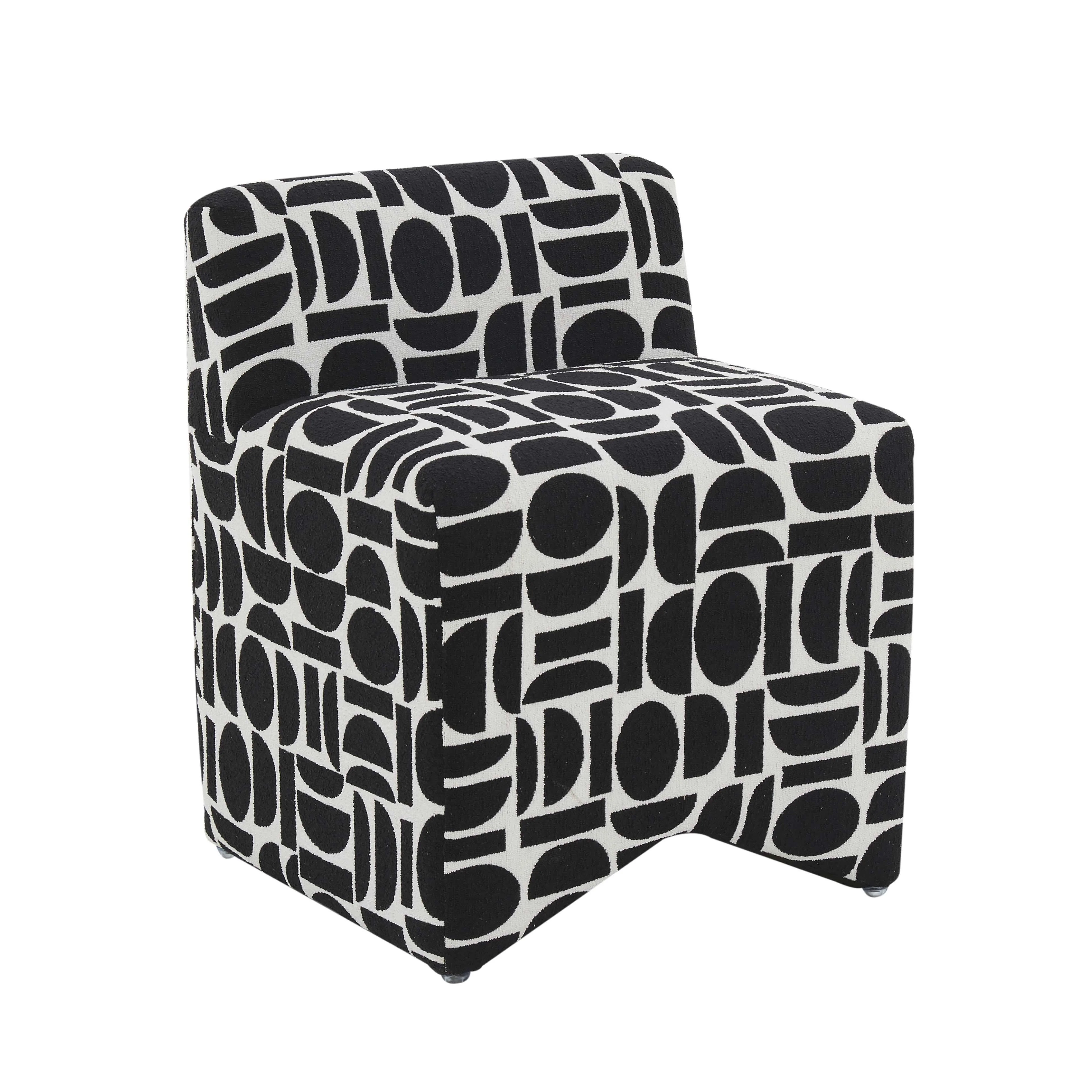 Pippa Black Geometric Jacquard Weave Stool - Remutear