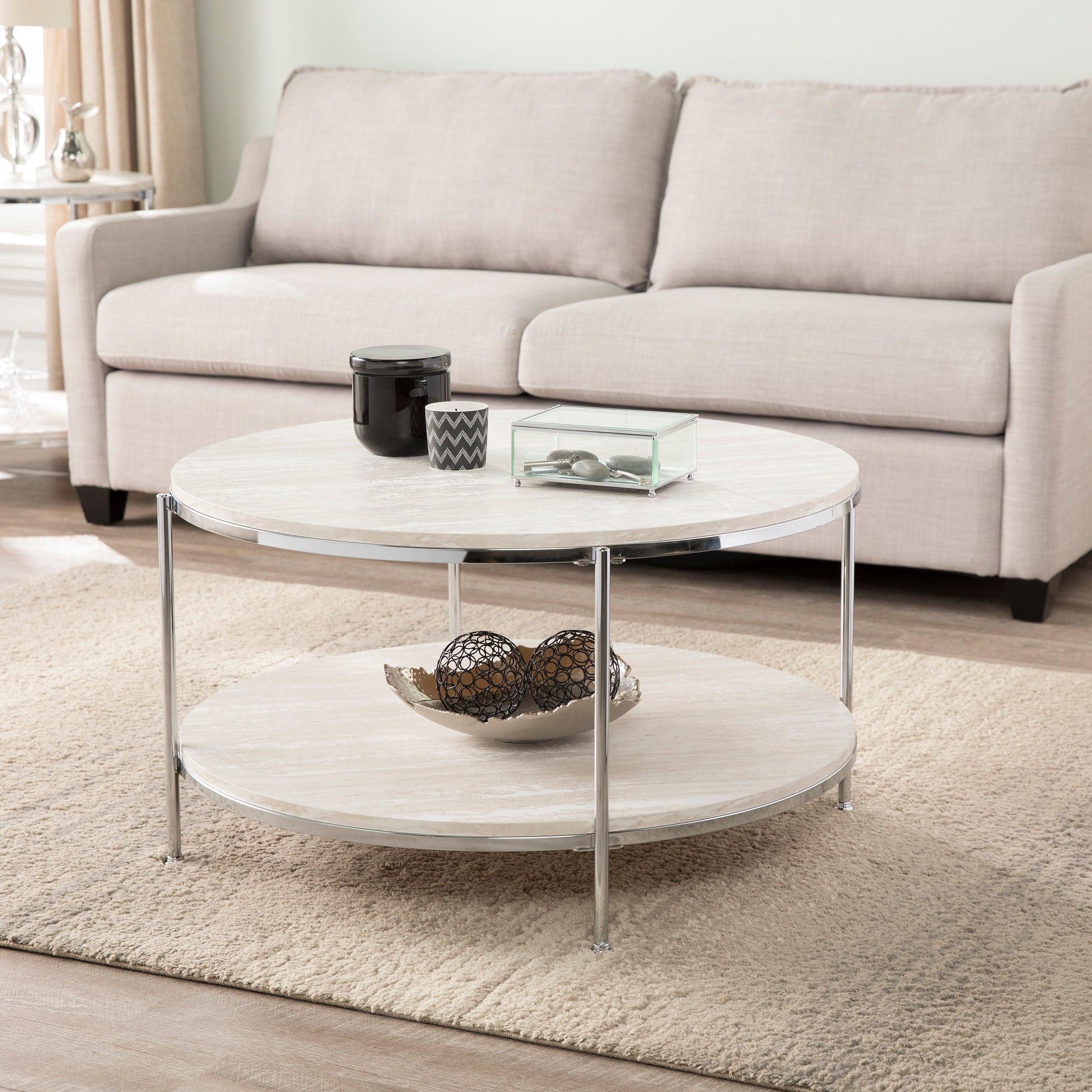 Silas Round Faux Stone Cocktail Table - Remutear