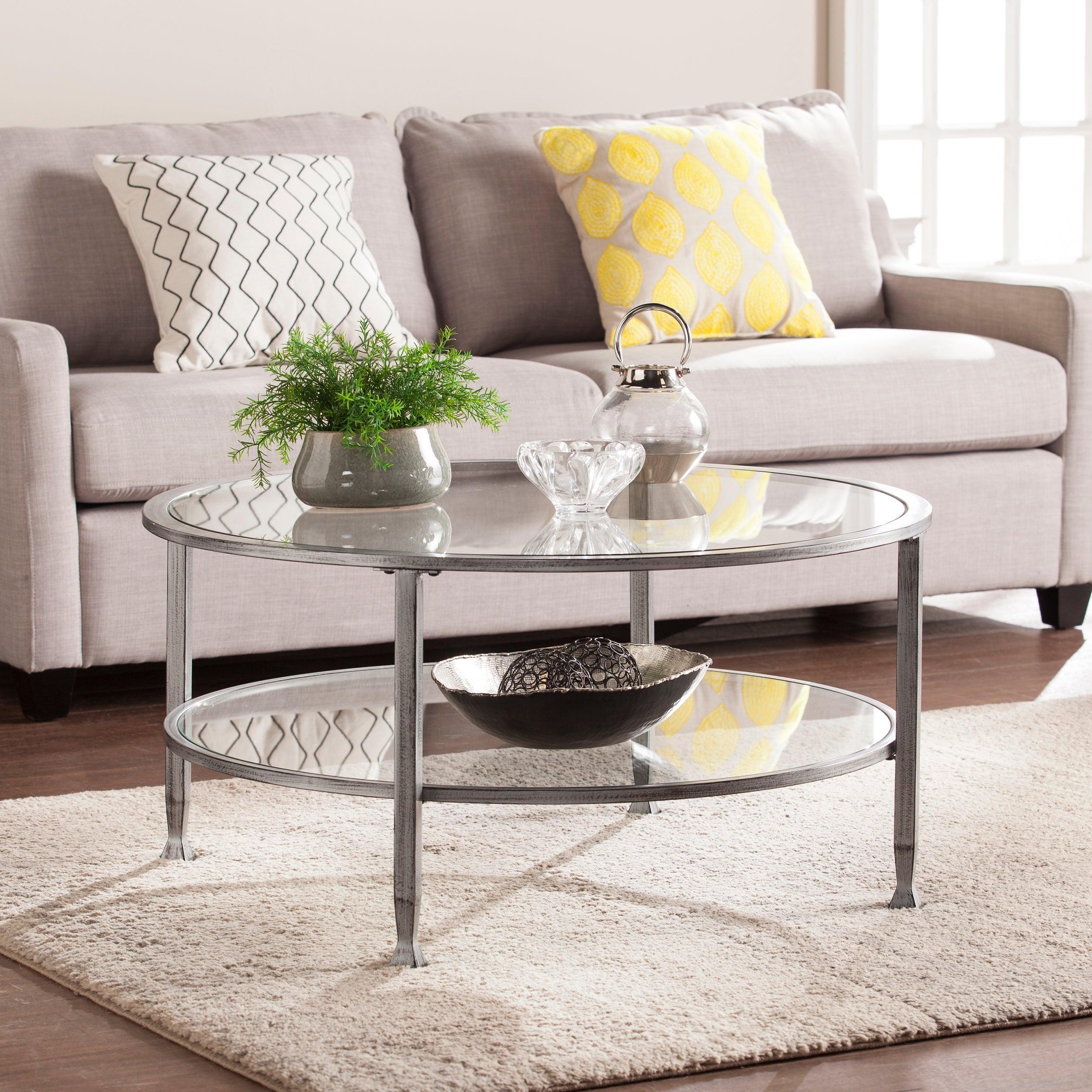 Jaymes Metal/Glass Round Cocktail Table - Silver - Remutear