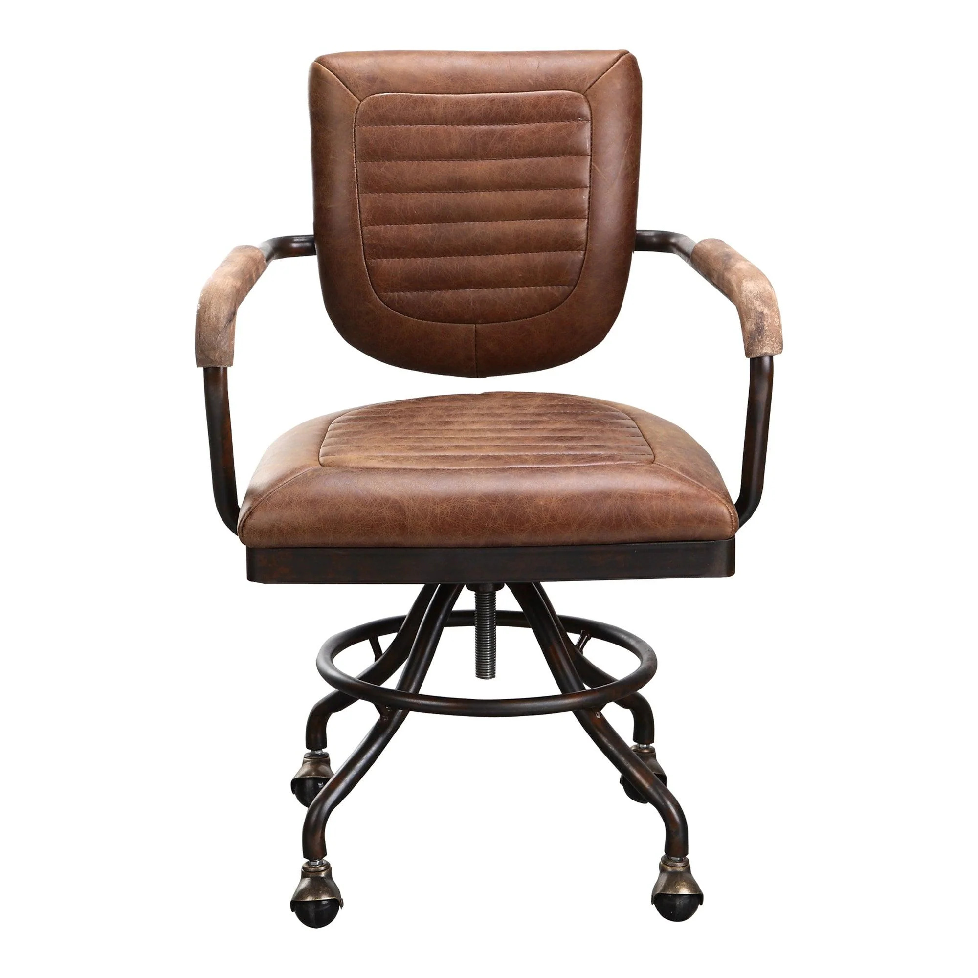Foster Swivel Desk Chair Con Pana Brown Leather - Remutear