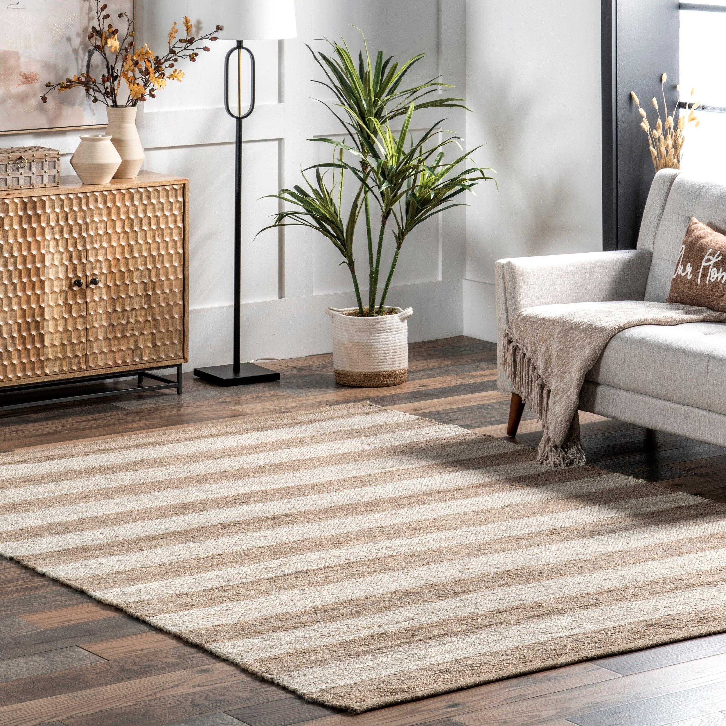 Alisia Flatweave Striped Jute Area Rug - Remutear