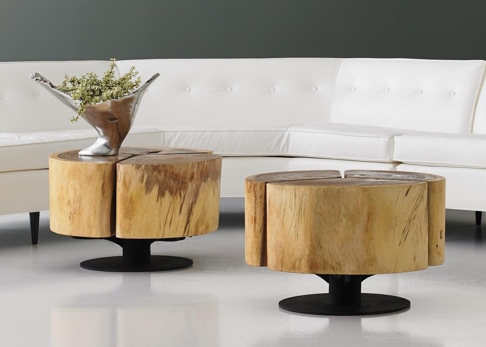 Clover Coffee Table, Chamcha Wood, Natural Finish, Metal Base - Remutear