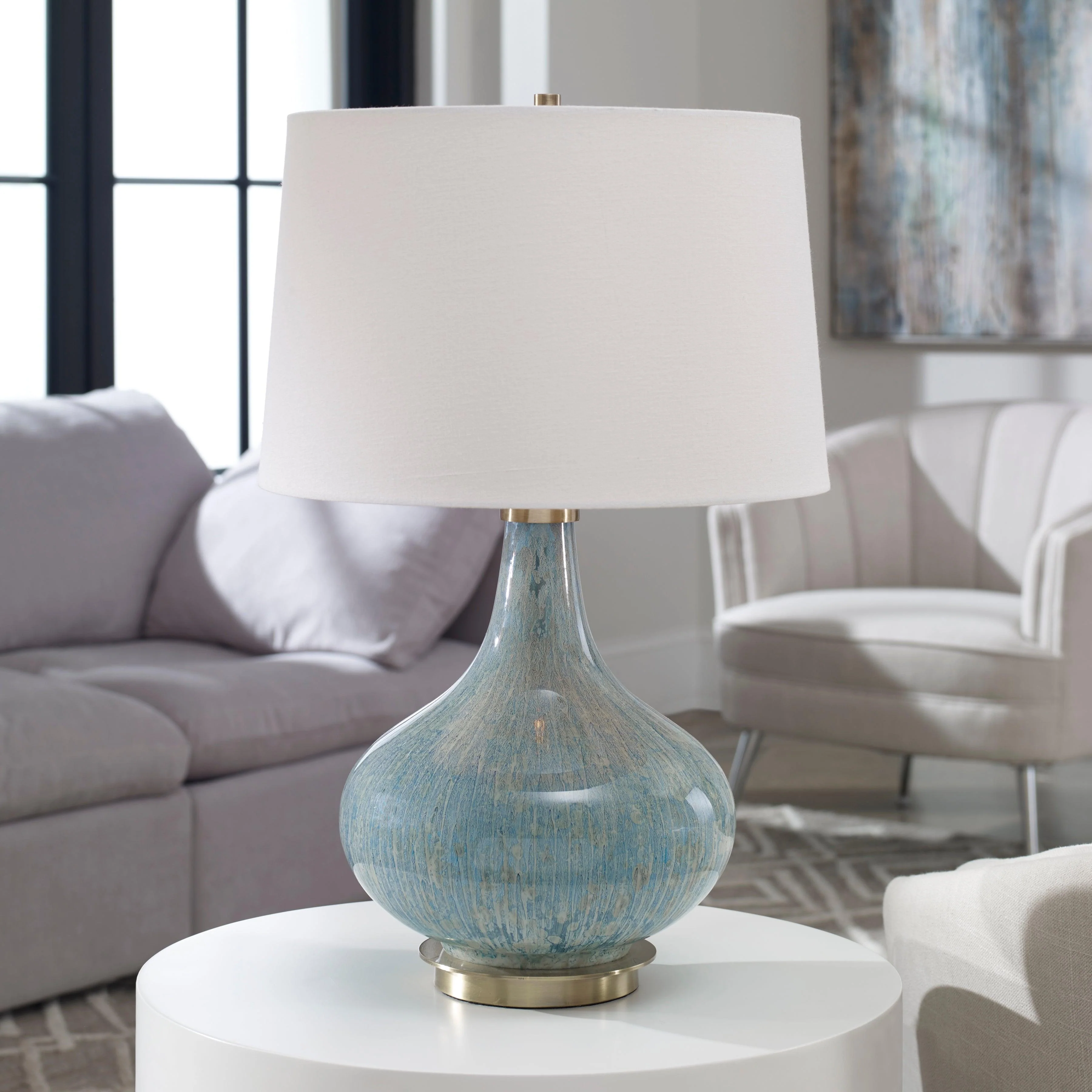 Celinda Blue Gray Glass Lamp - Remutear