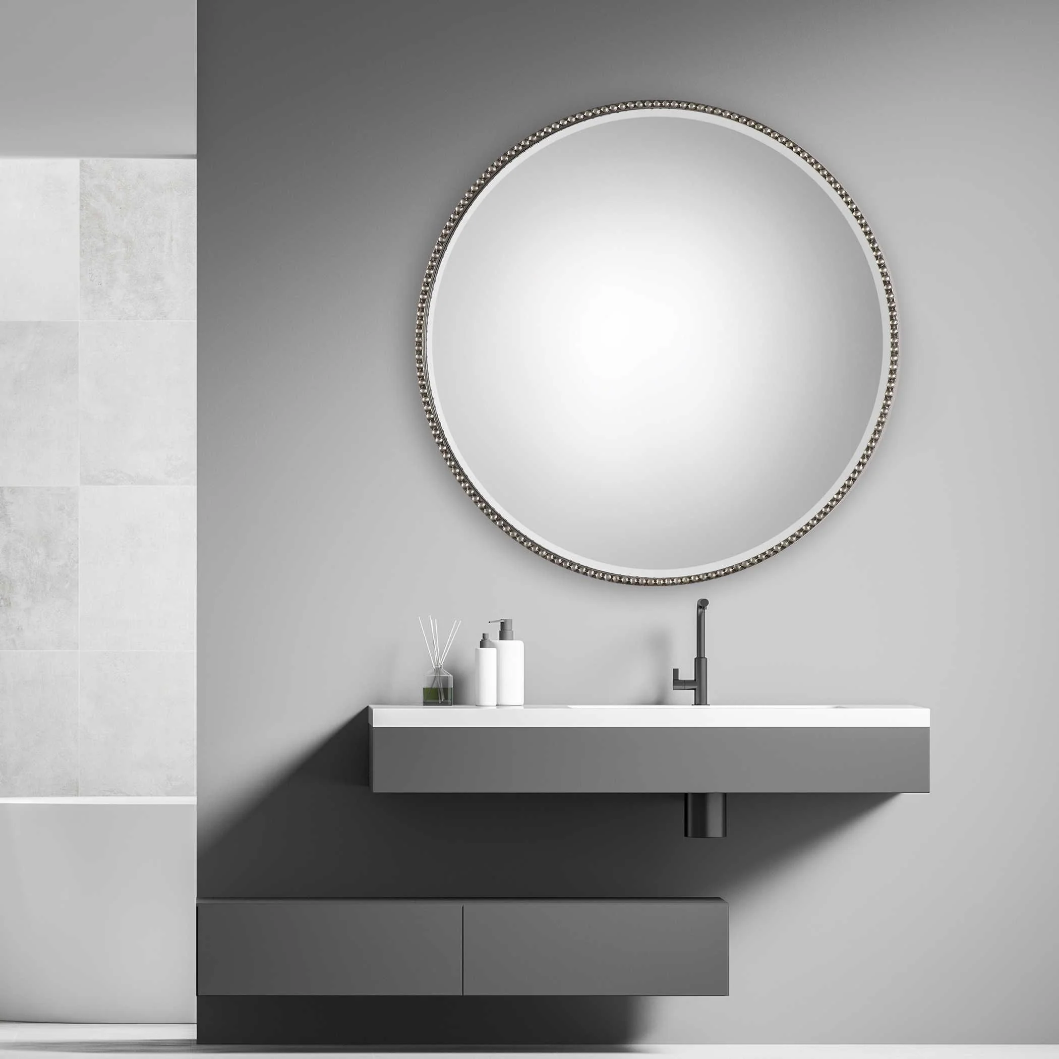 STEFANIA BEADED ROUND MIRROR - Remutear