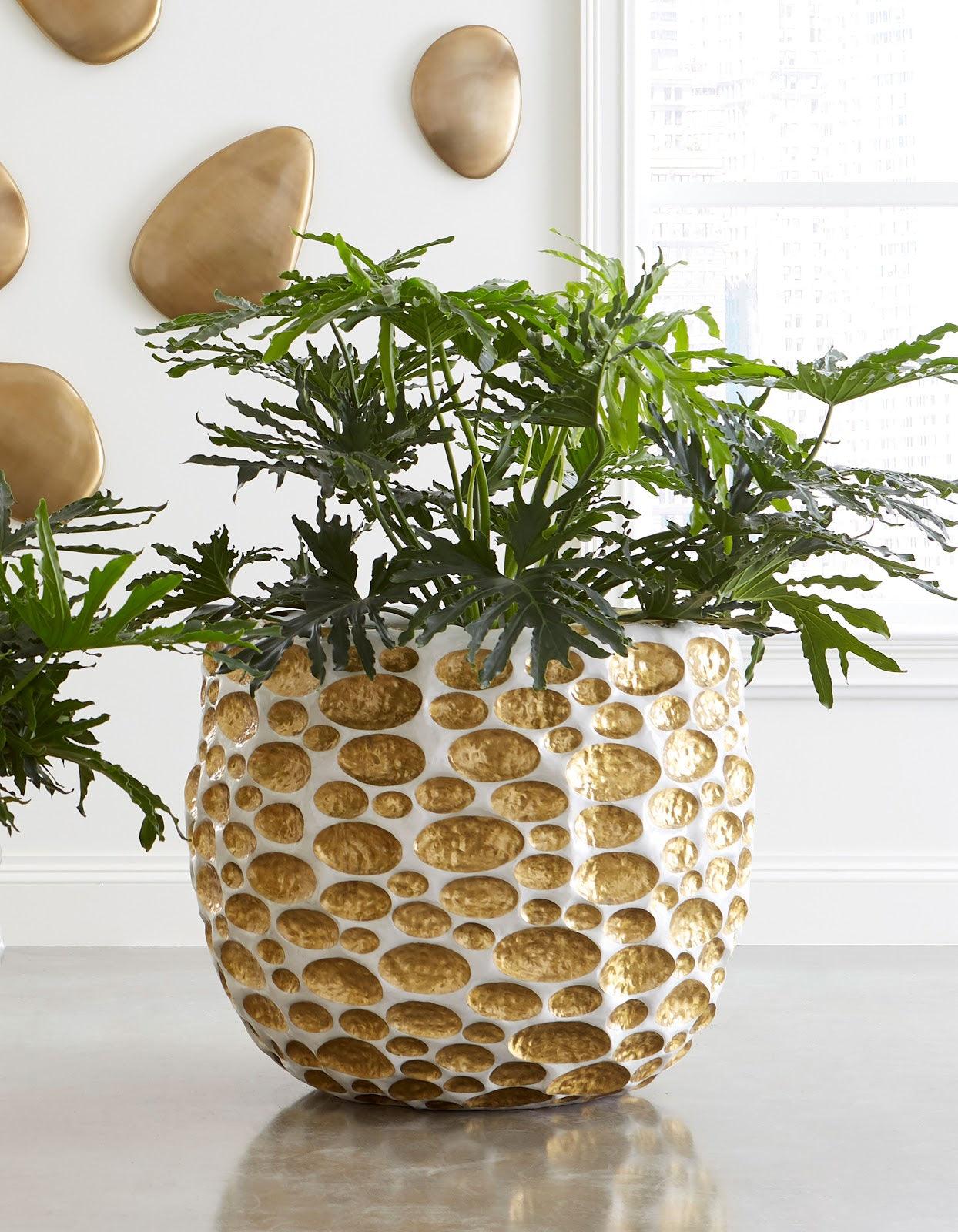 Bubbles Planter, Brass, White, LG - Remutear